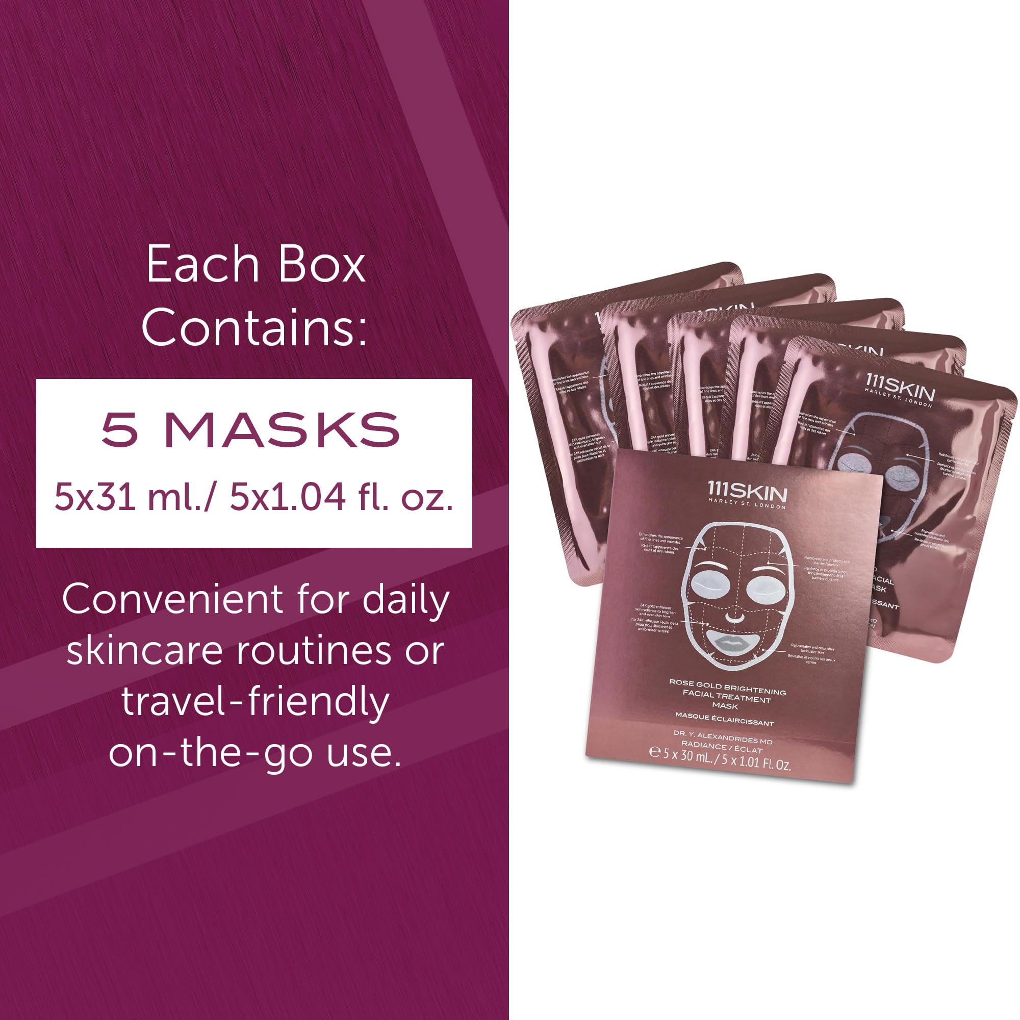 111SKIN Rose Gold Brightening Facial Treatment Mask | Fragrance Free | The Ultimate Pre-Event Mask | For Hydration & Radiance | Set of 5 (1.01 oz each) Halalzen