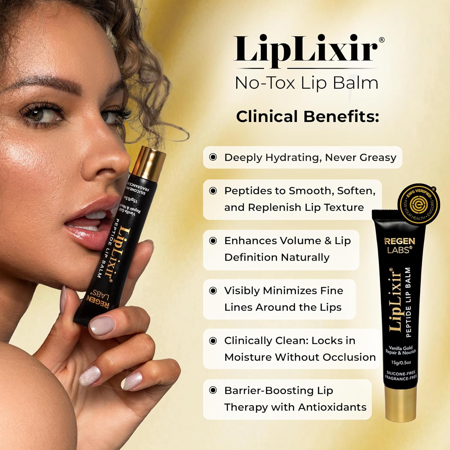 LipLixir Non Toxic Peptide Lip Balm – EWG® VERIFIED, All-Natural, Ultra-Clean, Hydrating, Doctor Approved Lip Gloss – Fragrance-Free with Shea, Cocoa & Coconut Oil, (Reformulated Thicker Formula) Halalzen
