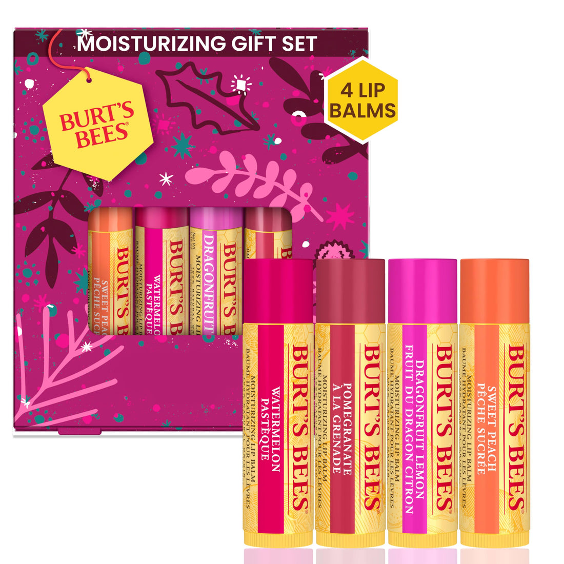 Burt's Bees Lip Balm Pomegranate, Moisturising Lip Balm With Beeswax & Vitamin E, 100% Natural Origin, 4.25g Halalzen