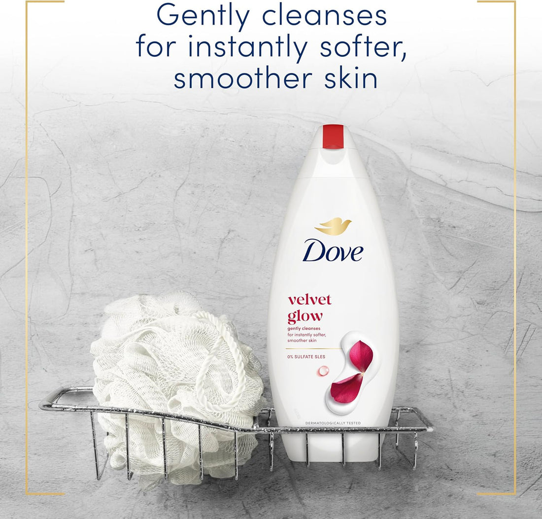 Dove Velvet Glow Body Wash body cleanser shower gel with a floral scent for softer, smoother skin after just one shower 225 ml