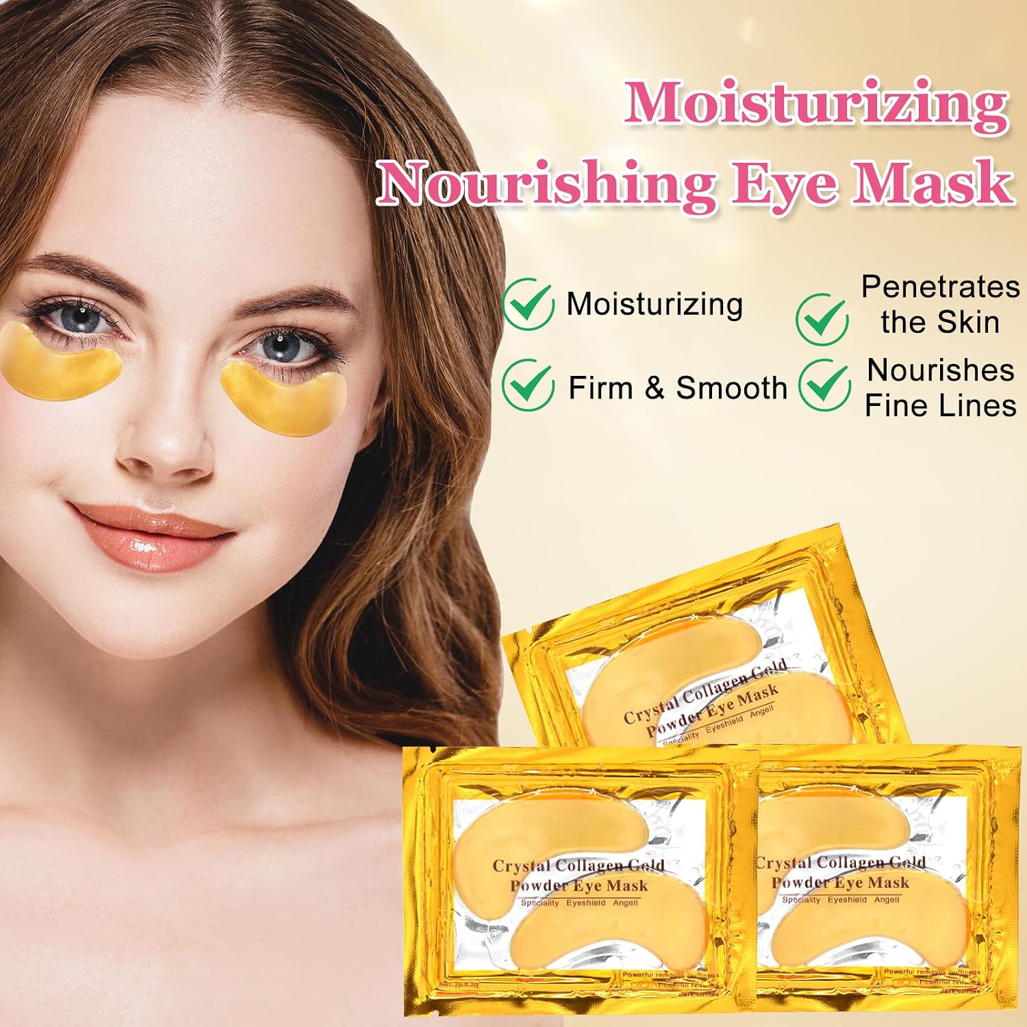 10 Pcs Collagen Lip Masks & 10 Pairs 24K Gold Gel Eye Masks, Anti Aging Wrinkle Gel Under Eye and Lip Patches, Eye Masks Patches for Dark Circles Puffy Eyes, Plumping Hydrating Crystal Lip Pads Halalzen