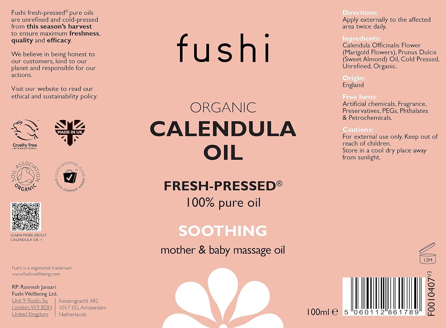 Fushi Organic Calendula Oil 100ml | Fresh-Pressed & Triple Infused for 3 Months | Best for Minor Abrasions, Irritated Skin, Skin Healing | Anti-inflammatory | Oil for Babies | Vegan, Made in the UK Halalzen