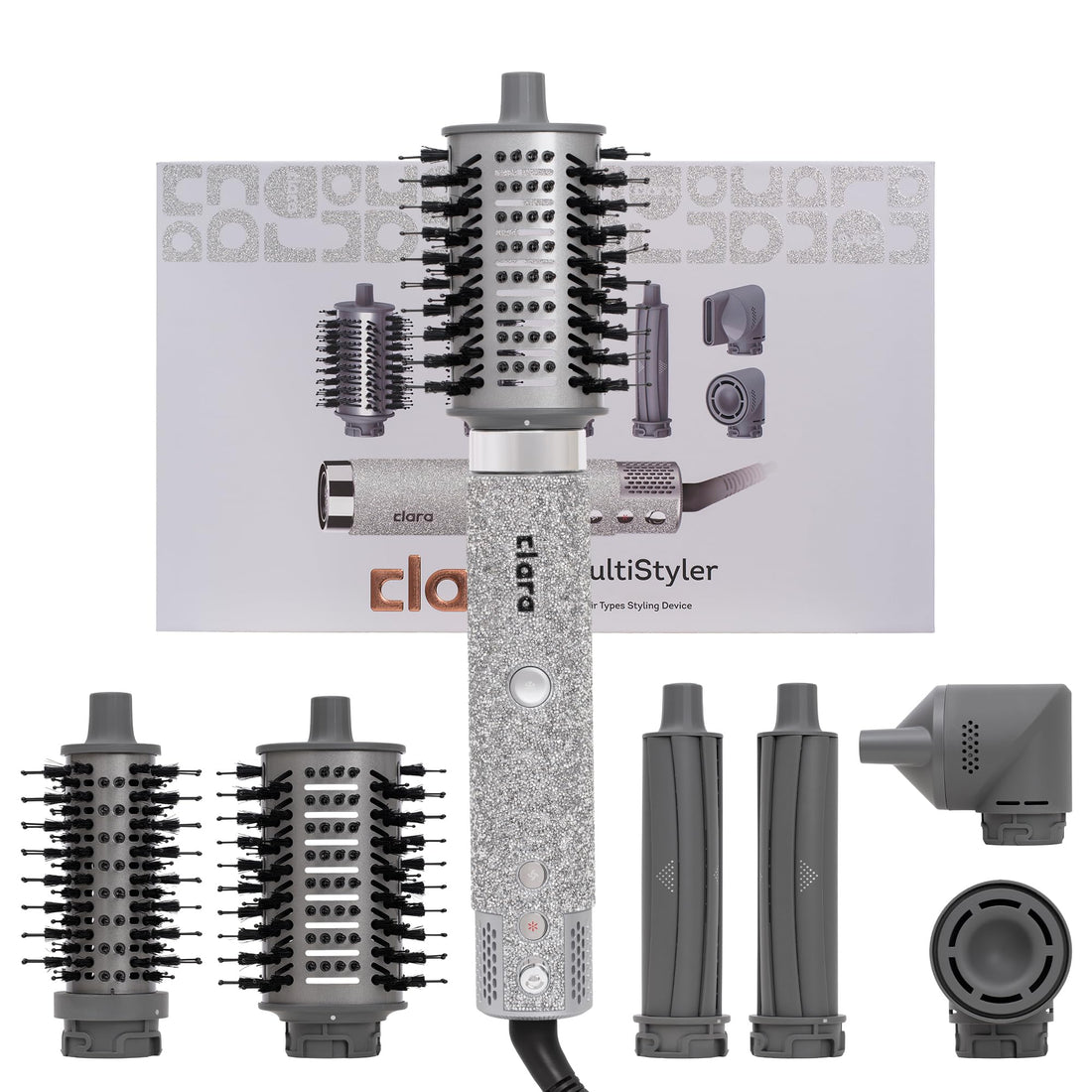 Clara 6-in-1 Gold Multi Styler with Auto-Wrap Curlers, Hair Dryer, & Brush (Round & Oval) for All Hair Types – 1500W Ionic Styling Tool for Frizz-Free Waves & Salon Blowouts Halalzen