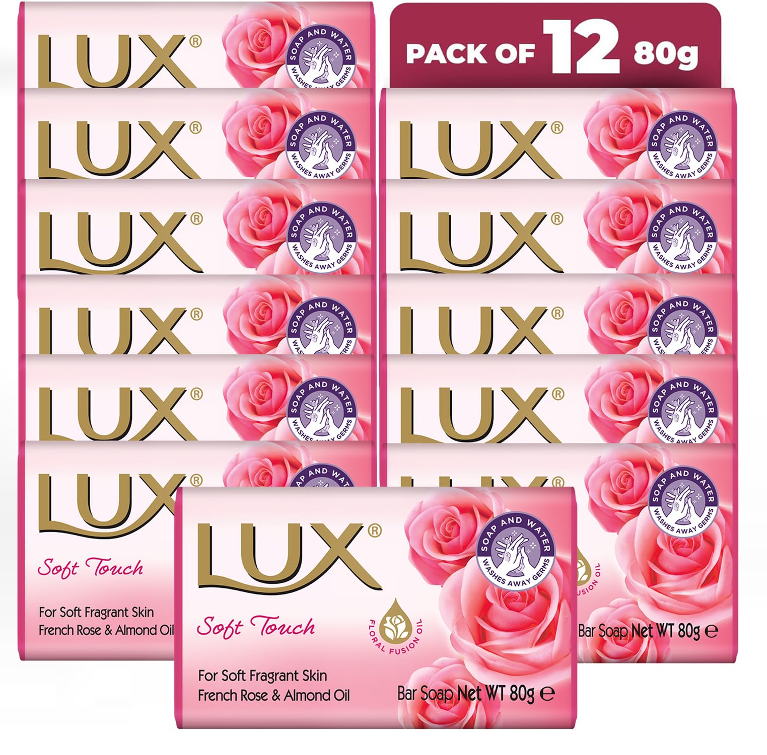 LUX Velvet Touch Soap Bar, Jasmine & Almond Oil, For Smooth Fragrant Skin, 80g (12 Pack) Halalzen