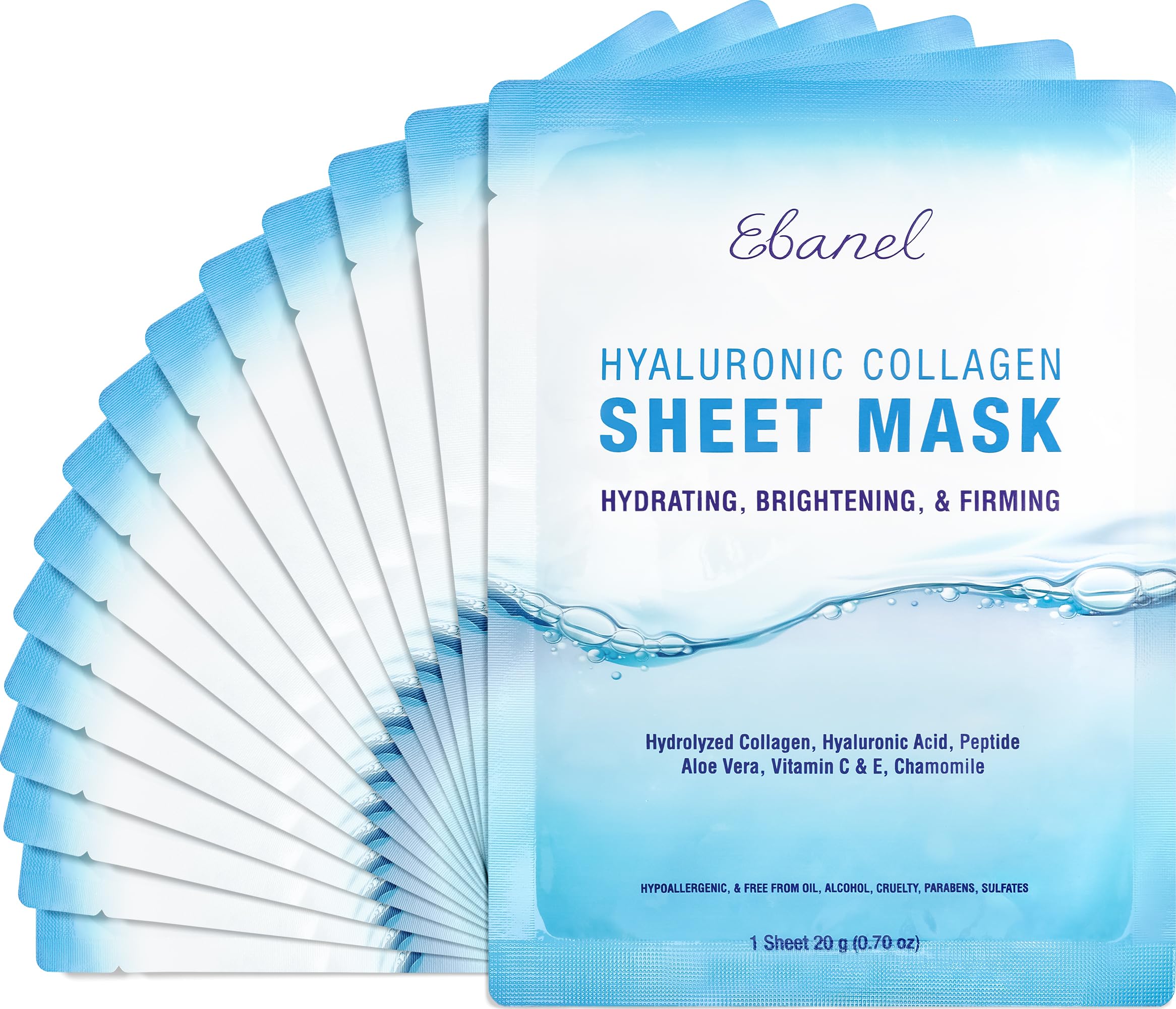 Ebanel 40 Pack Collagen Face Mask with Hyaluronic Acid, Vitamin C, Peptide, Aloe, Instant Brightening Hydrating Face Masks Skincare Korean Sheet Mask, Skin Firming, Lifting Anti Aging Facial Masks Halalzen