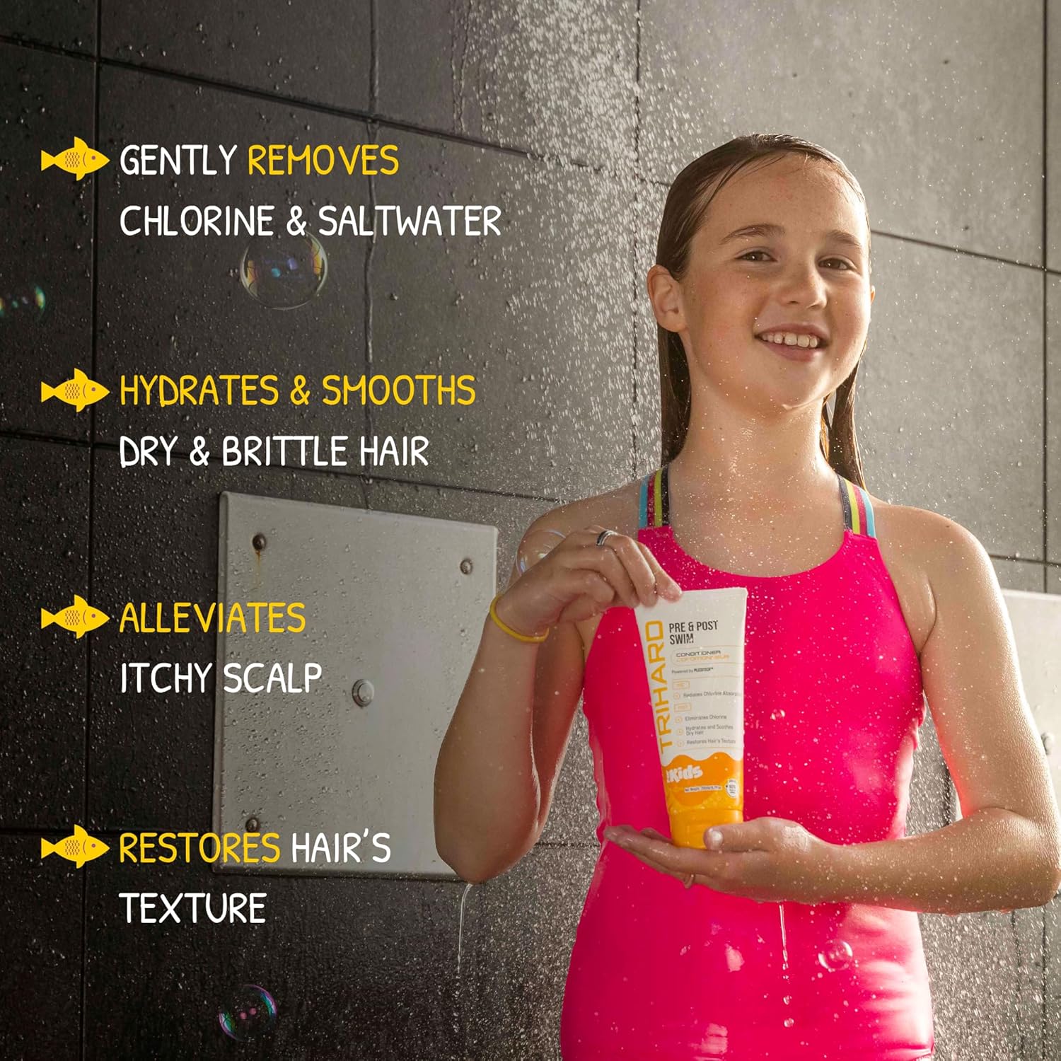 TRIHARD Kids Swim Conditioner, Chlorine Defense Pre and Post Swim Hair Protection from Chlorine, Saltwater, and Hard Water Chemicals, Hydrating Children’s Conditioner for Pool and Ocean
