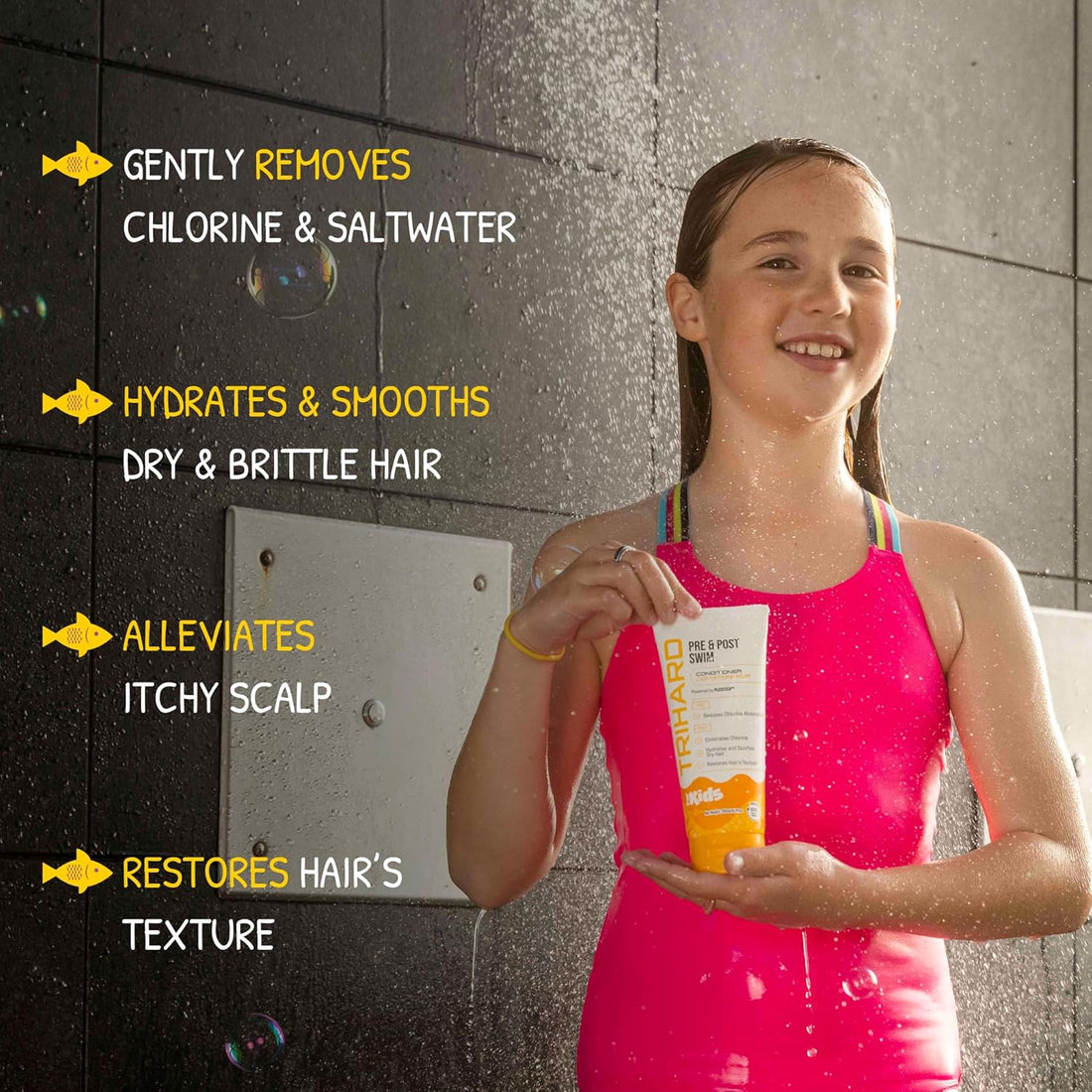 TRIHARD Kids Swim Conditioner, Chlorine Defense Pre and Post Swim Hair Protection from Chlorine, Saltwater, and Hard Water Chemicals, Hydrating Children’s Conditioner for Pool and Ocean
