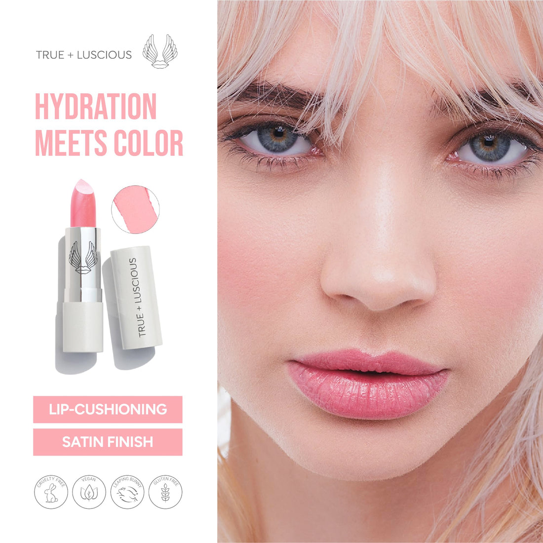 True + Luscious Super Moisture Lipstick | Sheer Cream Lip Color for Lasting Hydration | Hyaluronic Acid Konjac Root Powder | Vegan Cruelty-Free Gluten-Free Flatters All Skin Tones | Pink Sugar