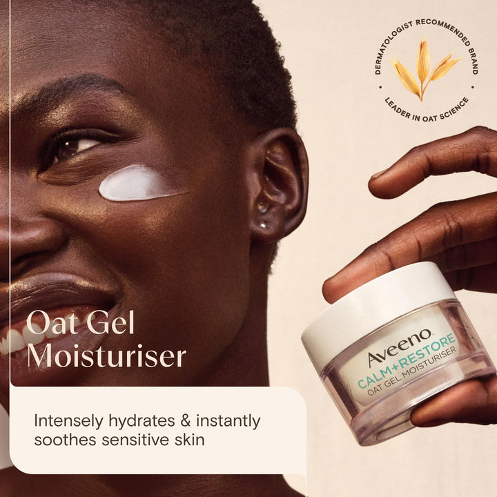 Aveeno Face Calm+Restore Oat Gel Moisturiser (1x 50ml), Face Moisturiser to Instantly Soothe and Replenish the Skin's Moisture Barrier, Intensely Nourishing Day Cream, Suitable for Sensitive Skin Halalzen