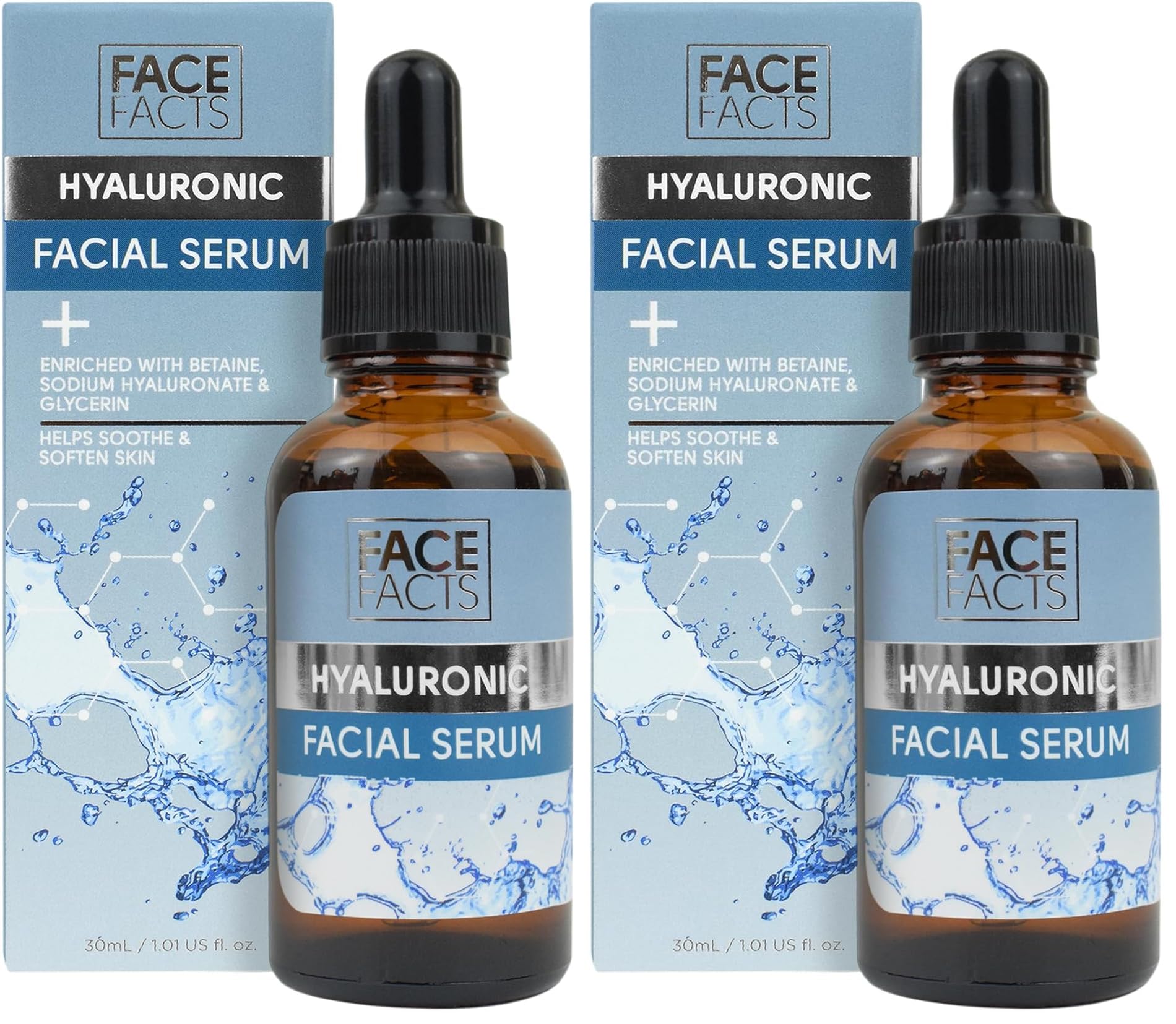 Face Facts Hyaluronic Facial Serum | Sodium Hyaluronate + Glycerin + Betaine | Smooth + Plump + Hydrate | 30ml