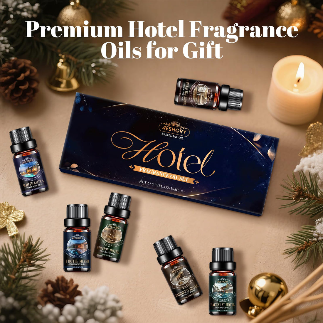 AESHORY 6 x 10ml Hotel Essential Oils Set, Premium Luxury Aroma Oil Scented Oil for Diffuser for Home, Humidifier, Candle Making, Air Freshening