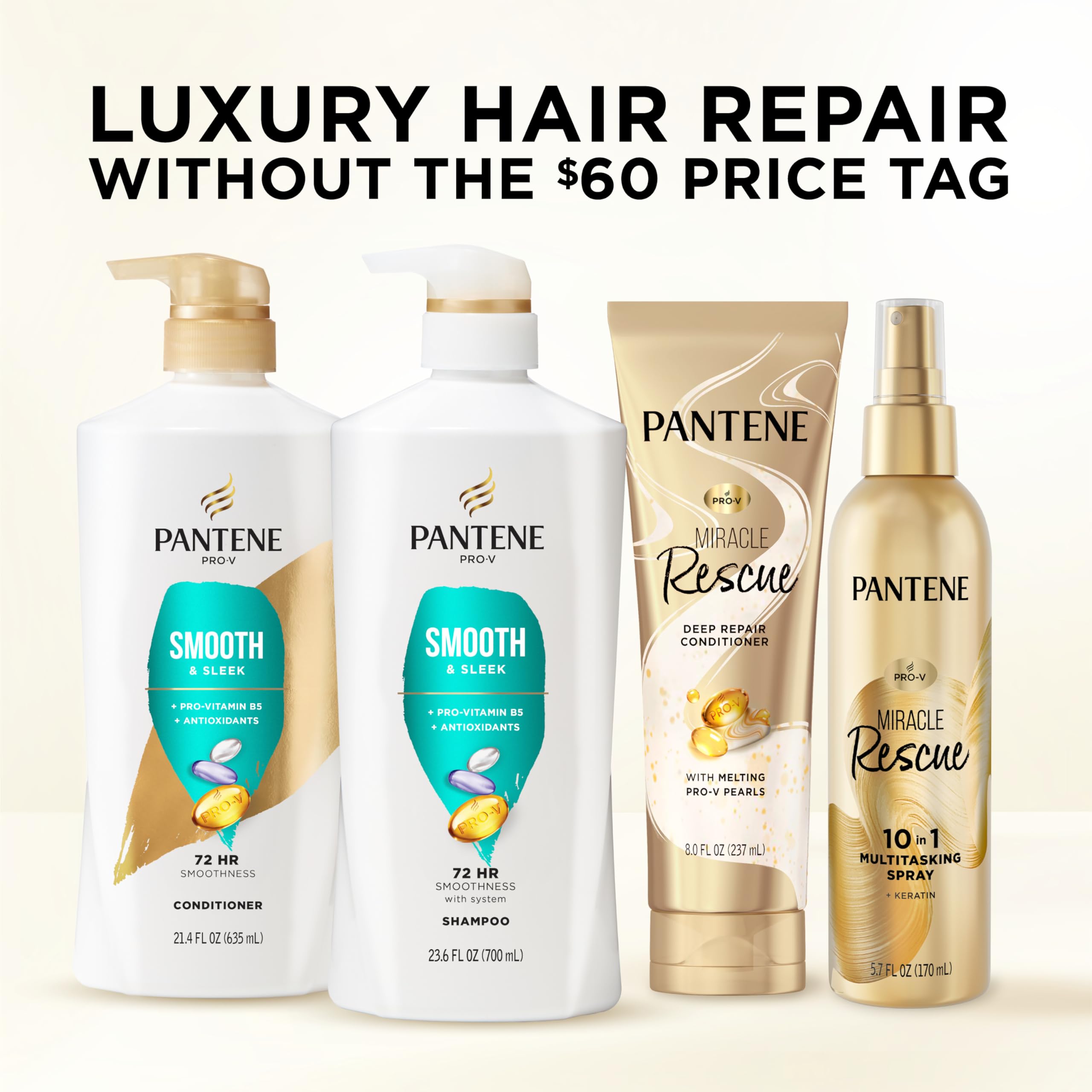 Pantene Shampoo & Conditioner Set, Daily Moisture Renewal - Pro-V Nutrients for Dry, Color-Treated, Straight to Curly Hair, 72-Hour Hydration & Softness, 52.8 Oz Total + Miracle Rescue Shot (0.5 Oz) Halalzen