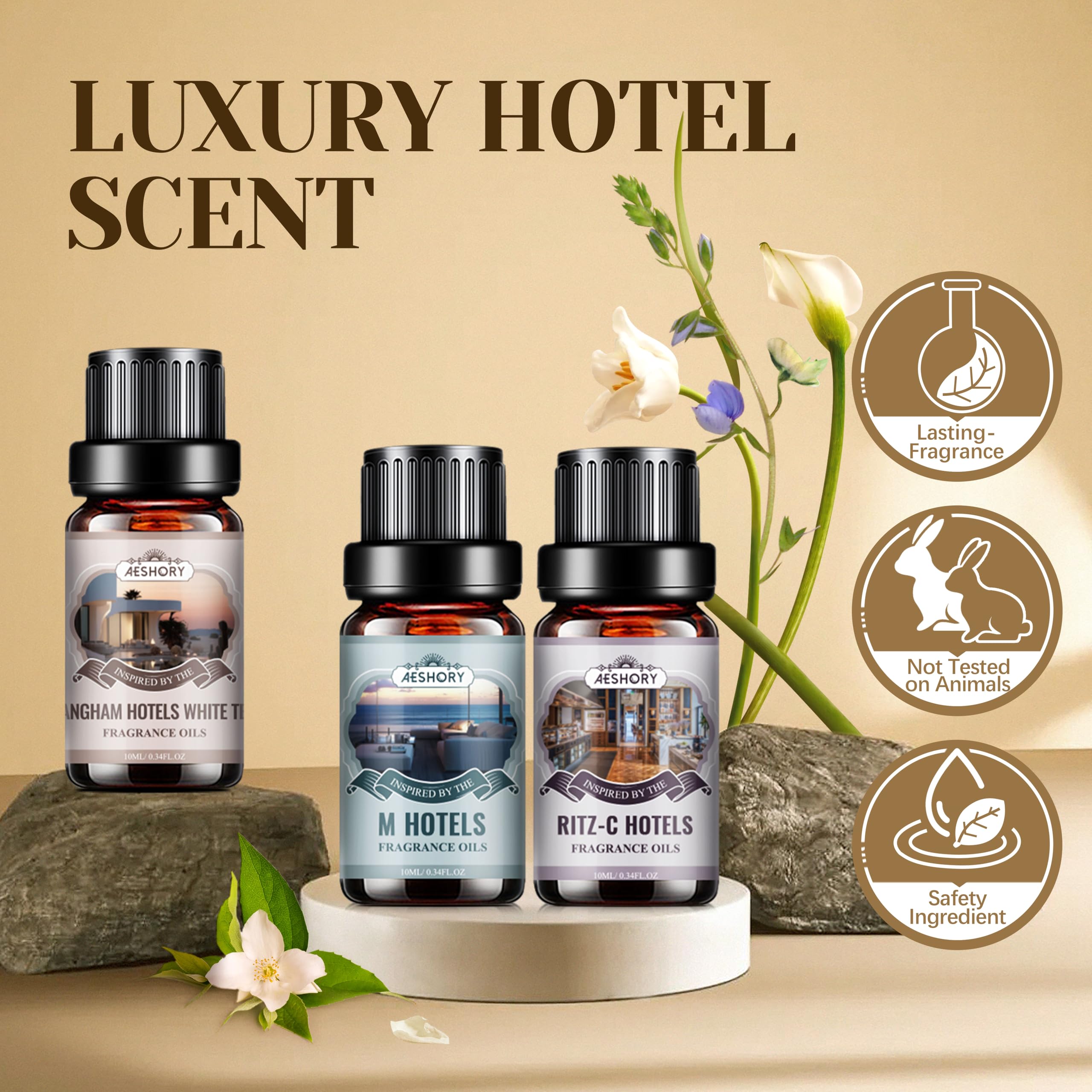 AESHORY 6 x 10ml Hotel Essential Oils Set, Premium Luxury Aroma Oil Scented Oil for Diffuser for Home, Humidifier, Candle Making, Air Freshening