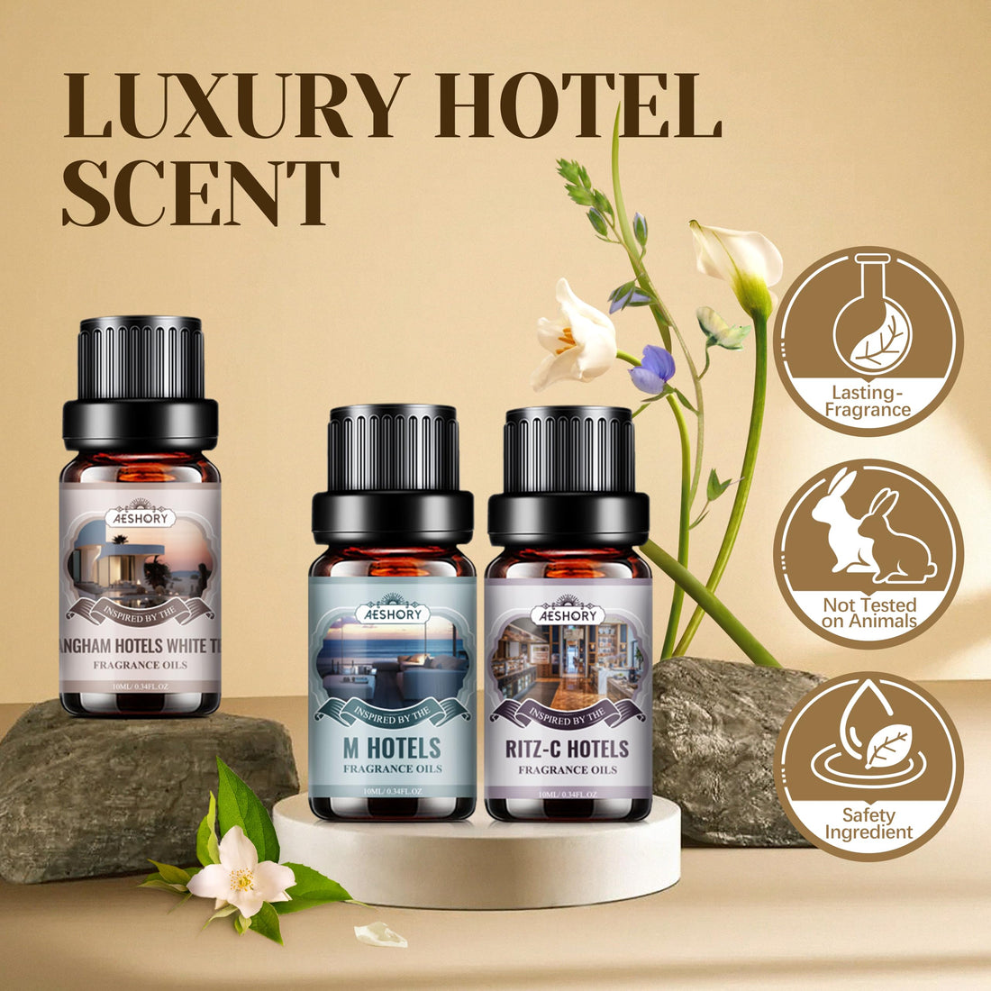 AESHORY 6 x 10ml Hotel Essential Oils Set, Premium Luxury Aroma Oil Scented Oil for Diffuser for Home, Humidifier, Candle Making, Air Freshening
