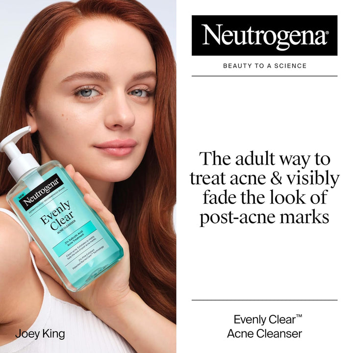 Neutrogena Evenly Clear Acne Cleanser with 2% Salicylic Acid & 2% PHA Exfoliant, Gentle Foaming Face Wash Clears Clogged Pores & Blackheads While Visibly Fading Look of Post-Acne Marks, 9.1 fl. oz