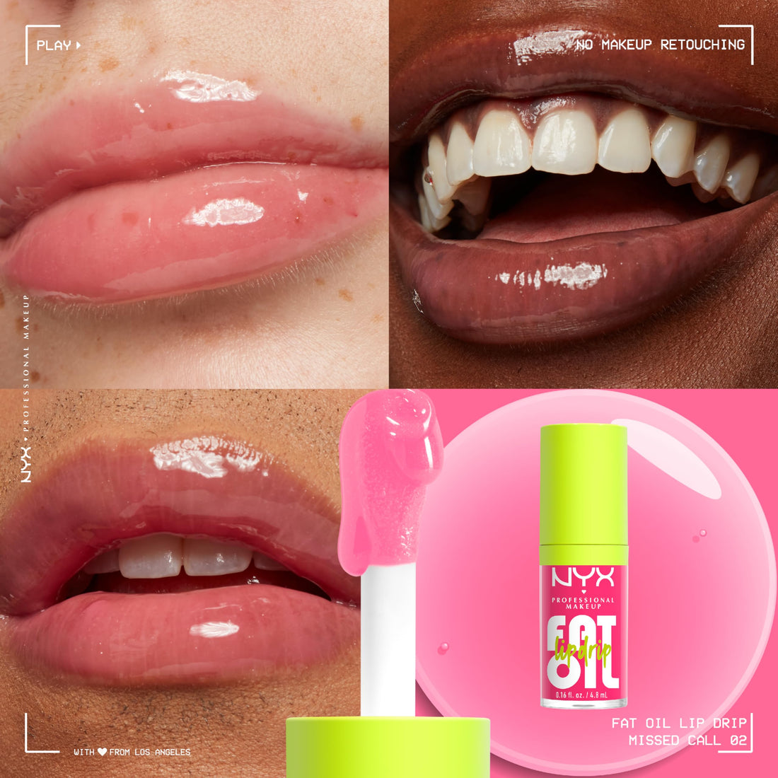 NYX Professional Makeup Lip Oil, Fat Oil Lip Drip, High Shine Tinted Gloss, 12hr Hydrating Lip Treatment with Squalane, Non-Sticky, Vegan, Shade: Missed Call