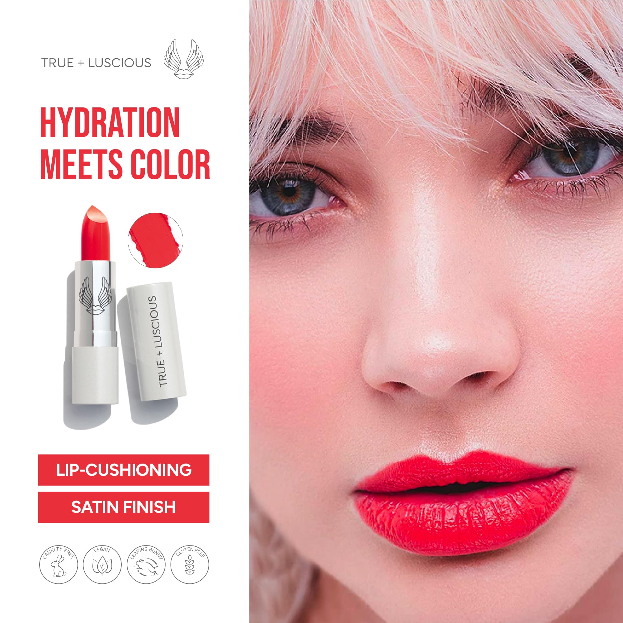 True + Luscious Super Moisture Lipstick | Sheer Cream Lip Color for Lasting Hydration | Hyaluronic Acid Konjac Root Powder | Vegan Cruelty-Free Gluten-Free Flatters All Skin Tones | Pink Sugar