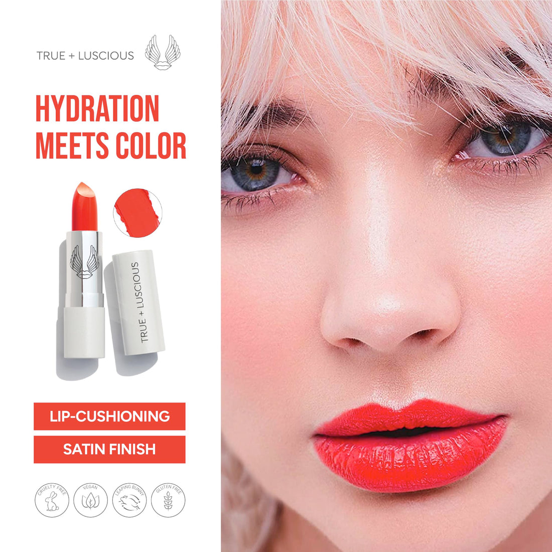 True + Luscious Super Moisture Lipstick | Sheer Cream Lip Color for Lasting Hydration | Hyaluronic Acid Konjac Root Powder | Vegan Cruelty-Free Gluten-Free Flatters All Skin Tones | Pink Sugar