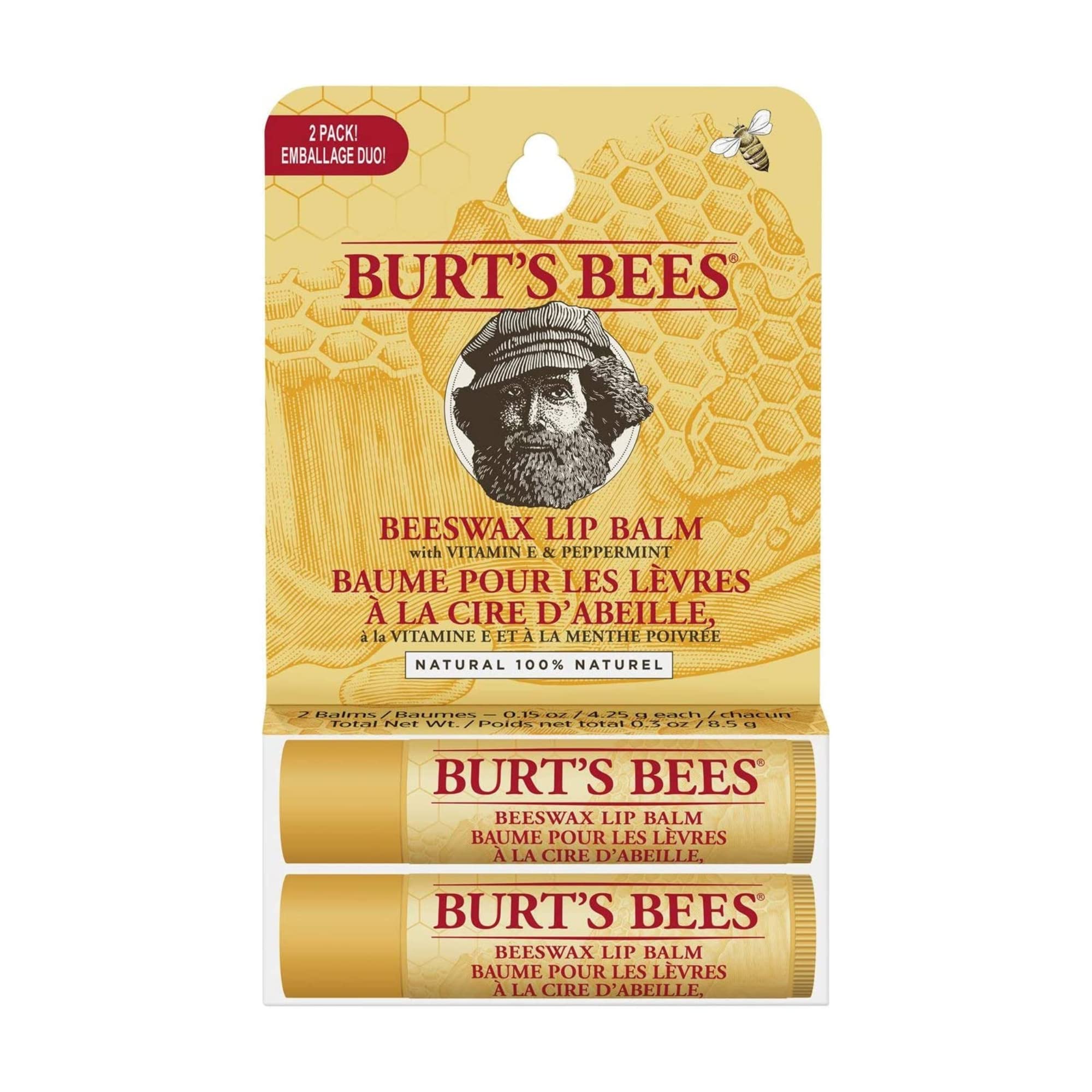 Burt's Bees Lip Balm Multipack, Chapstick Lip Balms With Beeswax And Vitamin E, Duo Value Pack, 2x4.25g Halalzen