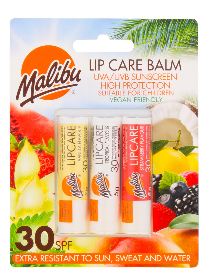Malibu Sun SPF 30 Lip Balm Sunscreen, Watermelon, Mint and Vanilla, 3 x 5g,