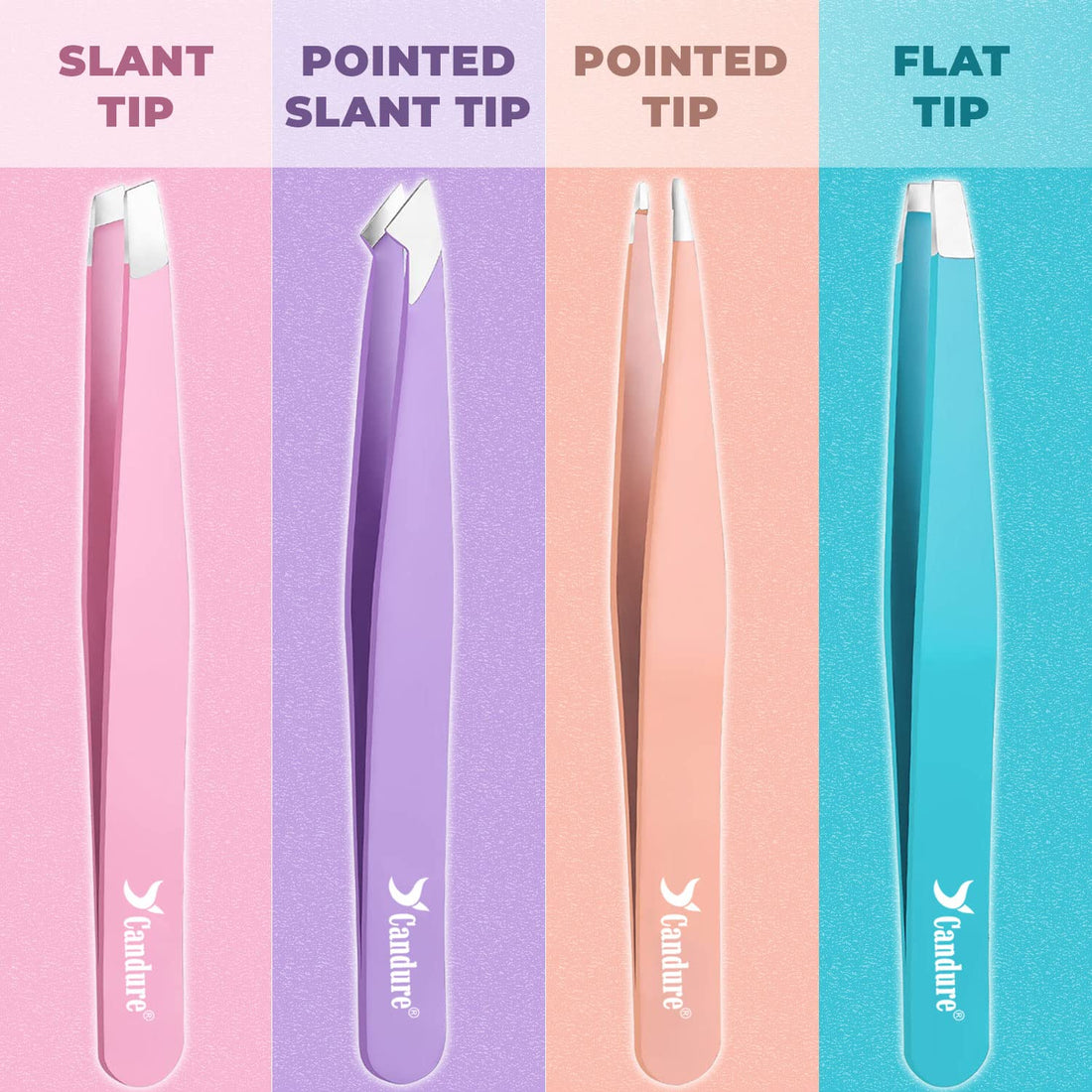 Candure Tweezers for Eyebrows - Professional Stainless Steel Slanted and Pointed Tip Hair Tweezers Set for Ingrown Hair, Blackhead Removal, Eyebrows Plucking Beauty Tool for Women Halalzen