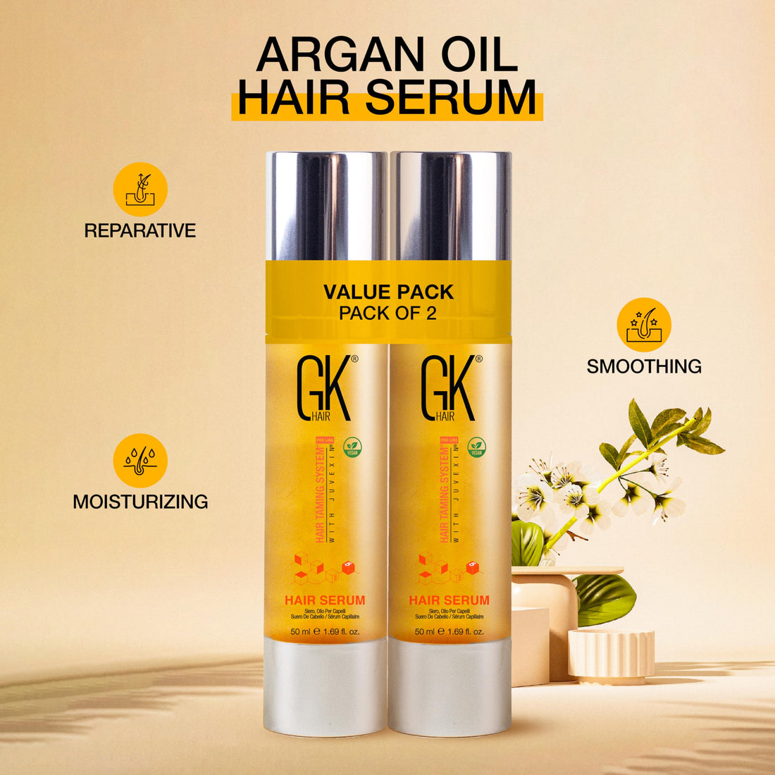 Hair Oil Keratin Treatment Serum By GK HAIR - Argan Oil Lightweight Formula For Frizz Control Heat Protection Add Shine Repair Dry Damaged Hydrating Sulfate Free All Hair Types Men Women - 50ml