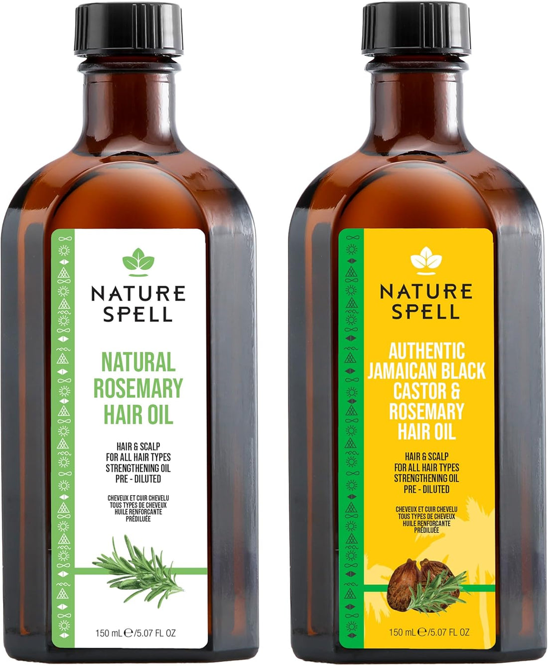 Nature Spell Hair Growth Duo with Rosemary & Jamaican Oils, Pre-Diluted Oil Set to Stimulate Growth and Strengthen Dry Strands, For All Hair Types, Vegan, Pack of 2, 150ml Each
