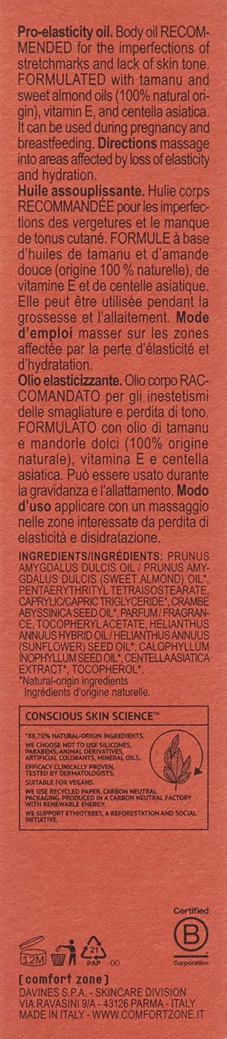 [ comfort zone ] Body Strategist Oil, Elasticizing Body Oil, Targets Stretch Marks, Loss of Tone, Pregnancy Safe Firming Treatment, Natural Ingredients, Vegan, Made in Italy, 3.38 Fl Oz