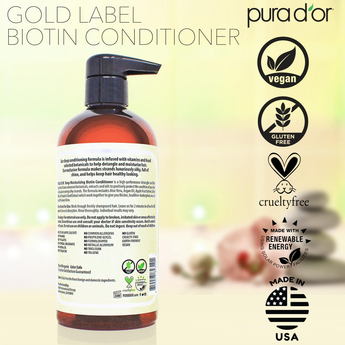 PURA D'OR Anti-Thinning Biotin Shampoo and Conditioner Natural Earthy Scent, CLINICALLY TESTED Effective Results, Herbal Blend Thickening Products For Women & Men, Original Gold Label Set, 16oz x2 | Deep Moisturizing, Conditioner, CLINICALLY TESTED, Effec Halalzen