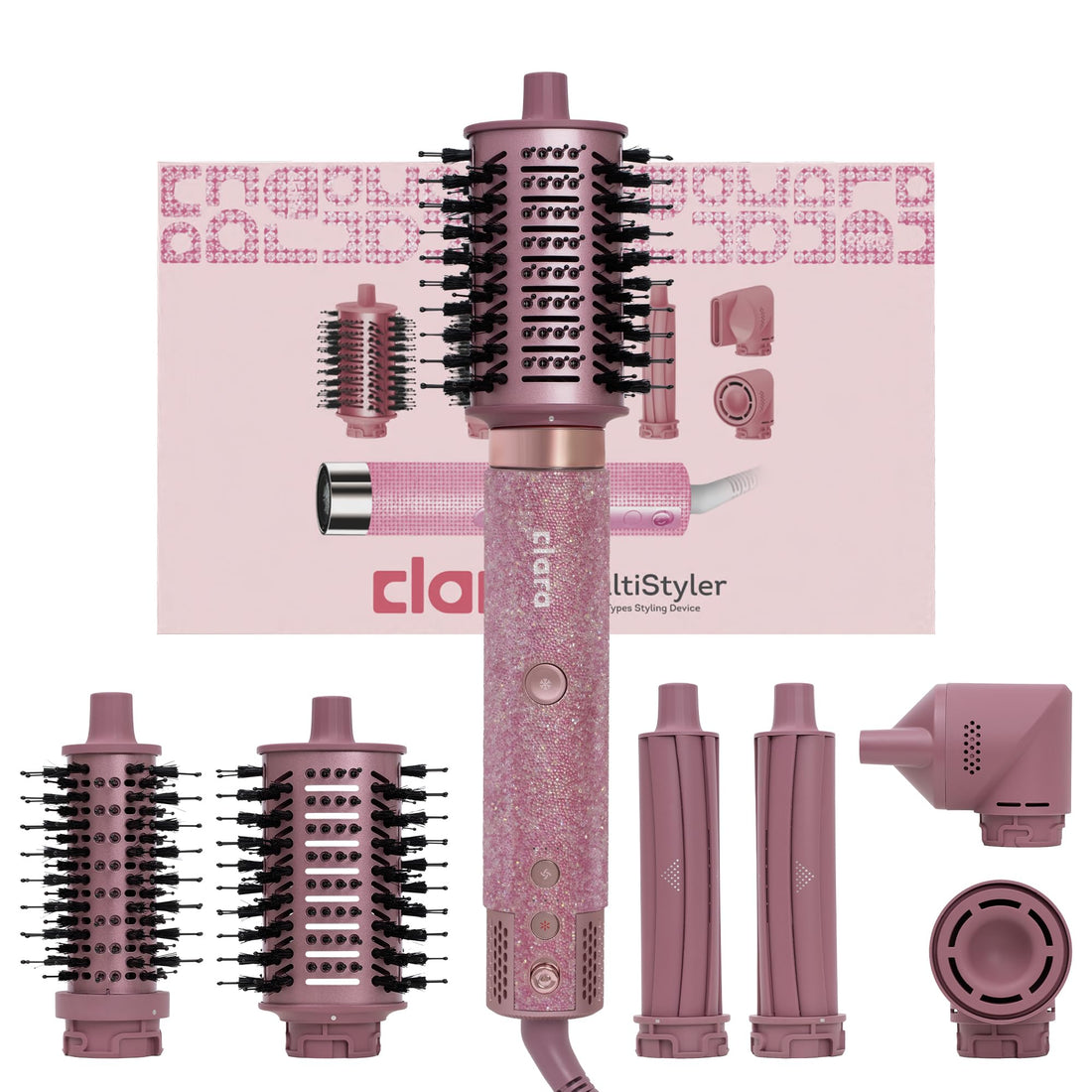 Clara 6-in-1 Gold Multi Styler with Auto-Wrap Curlers, Hair Dryer, & Brush (Round & Oval) for All Hair Types – 1500W Ionic Styling Tool for Frizz-Free Waves & Salon Blowouts Halalzen