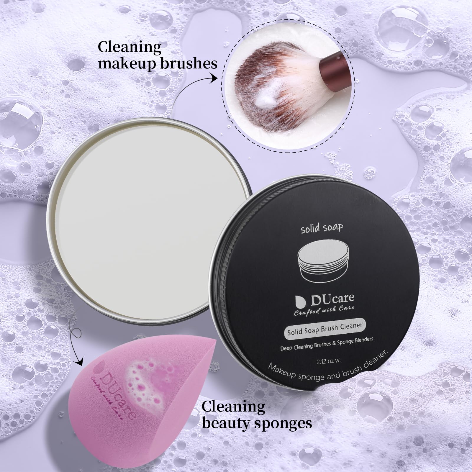 DUcare Makeup Brush Cleaner – Solid Soap Cleanser & Silicone Pad | Clean synthetic & natural bristles. Clean Beauty Blenders. Keep brushes soft. Coconut oil formula. For daily use & travel. Halalzen