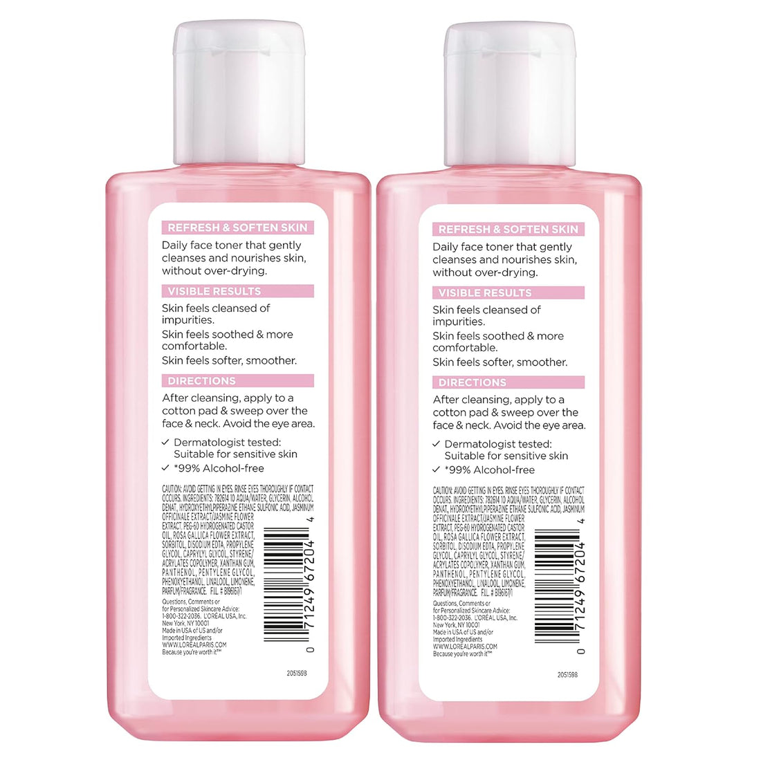 L'Oreal Paris Skincare HydraFresh Toner Face Toner with Pro-Vitamin B5 for a Smoother, Brighter Complexion, 2 Count