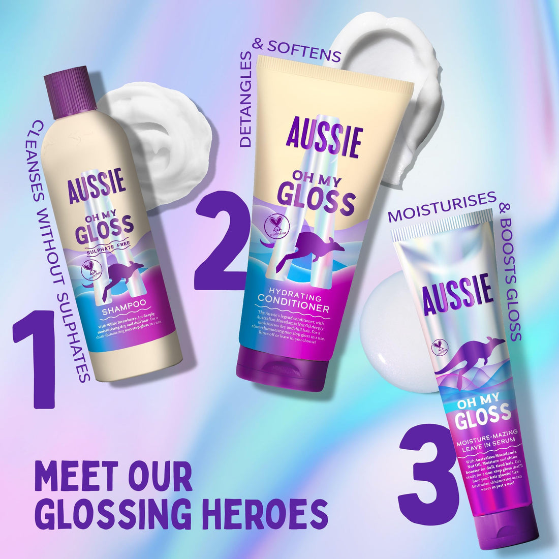 Aussie Oh My Gloss Moisture-Mazing Leave-In Treatment Lightweight Serum 160ml, Moisture & Shine Booster for Dull Hair. With Jojoba, Safflower & Australian Macadamia Nut Oils. Vegan & Cruelty-Free