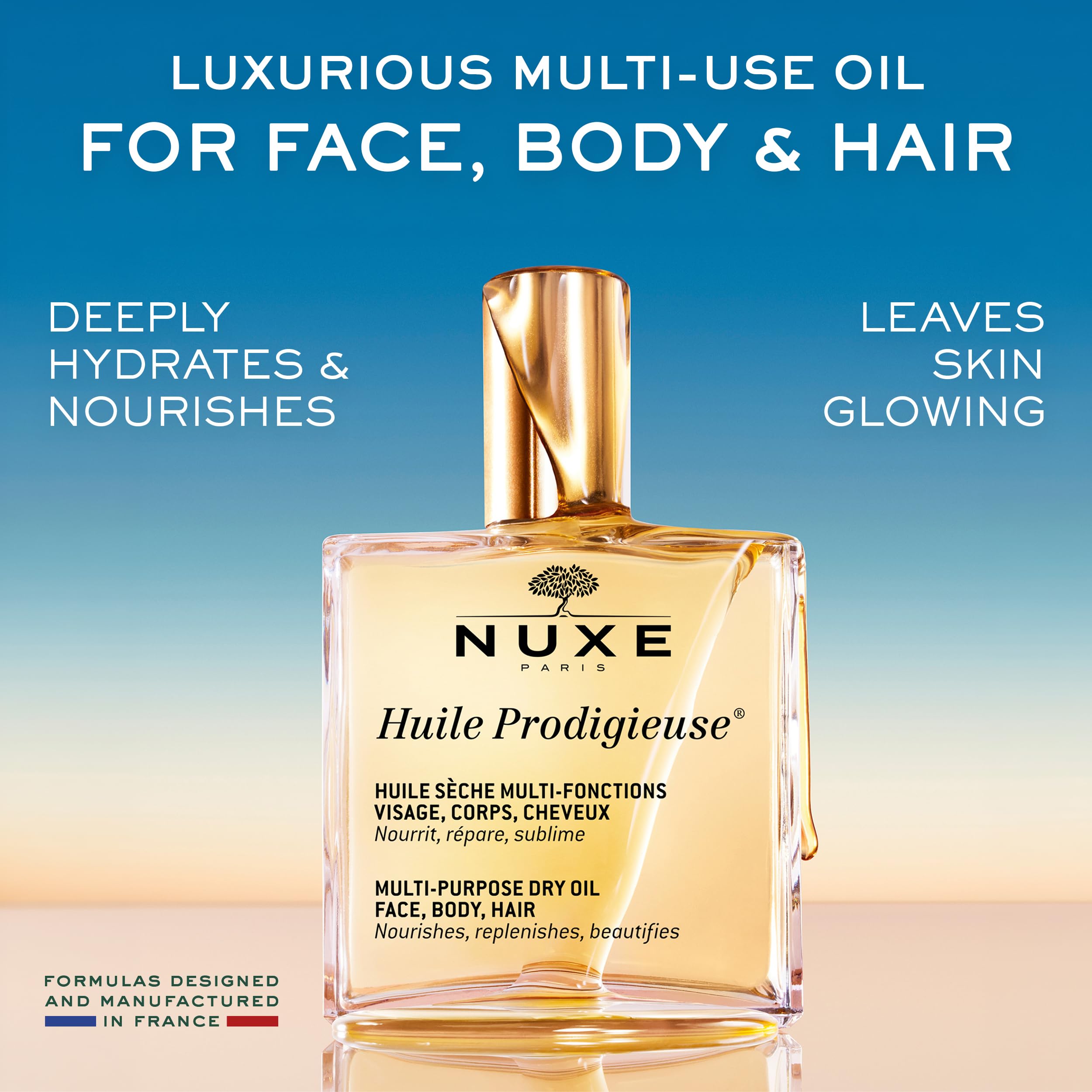 Nuxe Huile Prodigieuse Multi-Purpose Dry Oil for Face, Body and Hair, Iconic Dry Oil, Nourishes, Repairs & Enhances Skin & Hair, Multi-Purpose Vegan Formula