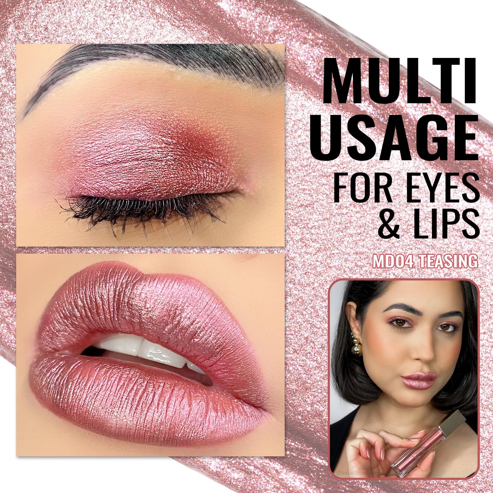 Oulac Metallic Diamond Shine Liquid Lip Gloss - Glitter Glossy for Lip & Eye, Long Lasting 24H + & Waterproof, Lightweight Lip Stain, 3D Metallic Finish, No Transfer, Vegan, 4.5ml,MD05 Loose Control Halalzen