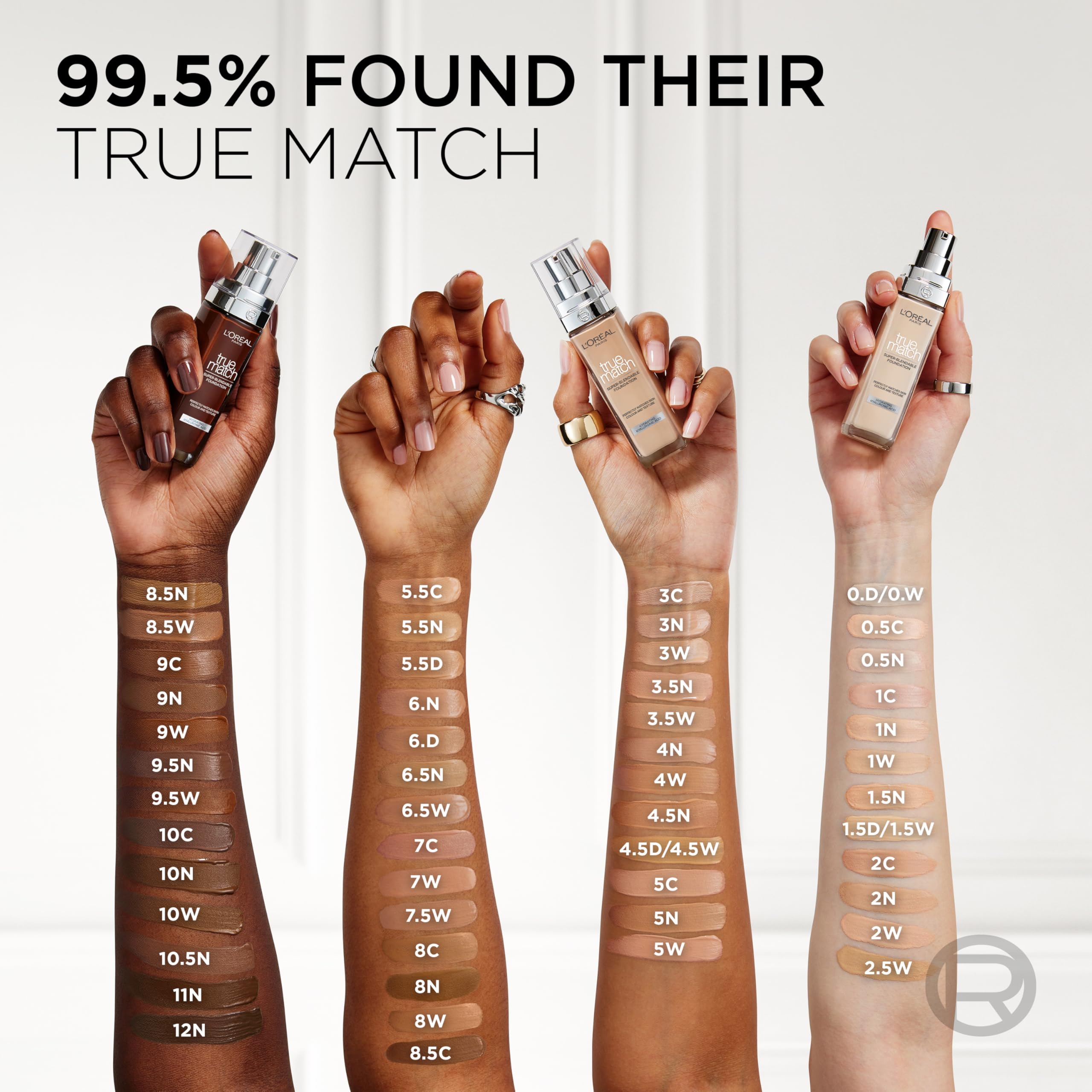 L'Oréal Paris Foundation for Face, Skincare Infused with Hyaluronic Acid, True Match Hydrating Liquid Foundation for All Skin Tones, SPF 16, 1N Ivory, 30 ml Halalzen