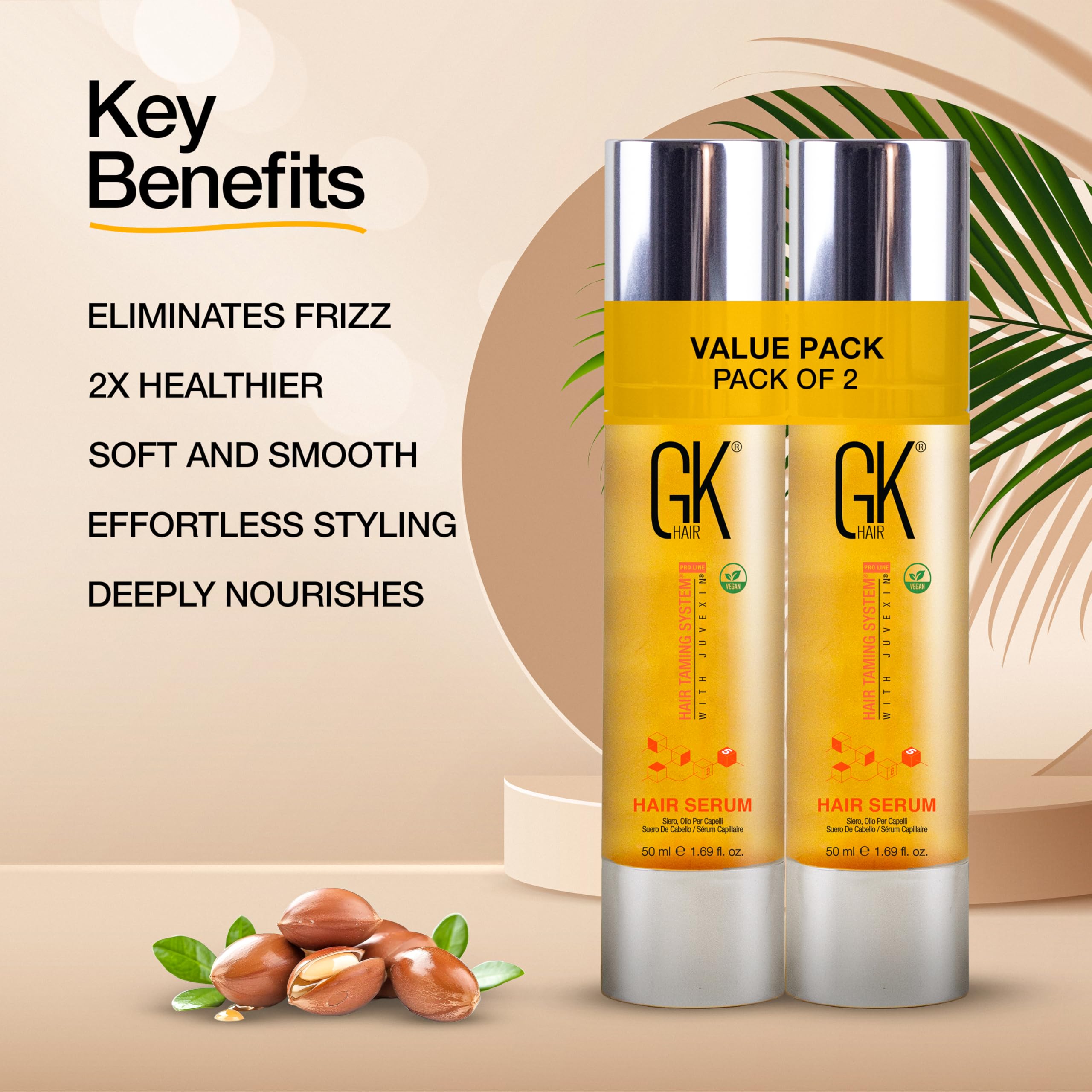 Hair Oil Keratin Treatment Serum By GK HAIR - Argan Oil Lightweight Formula For Frizz Control Heat Protection Add Shine Repair Dry Damaged Hydrating Sulfate Free All Hair Types Men Women - 50ml