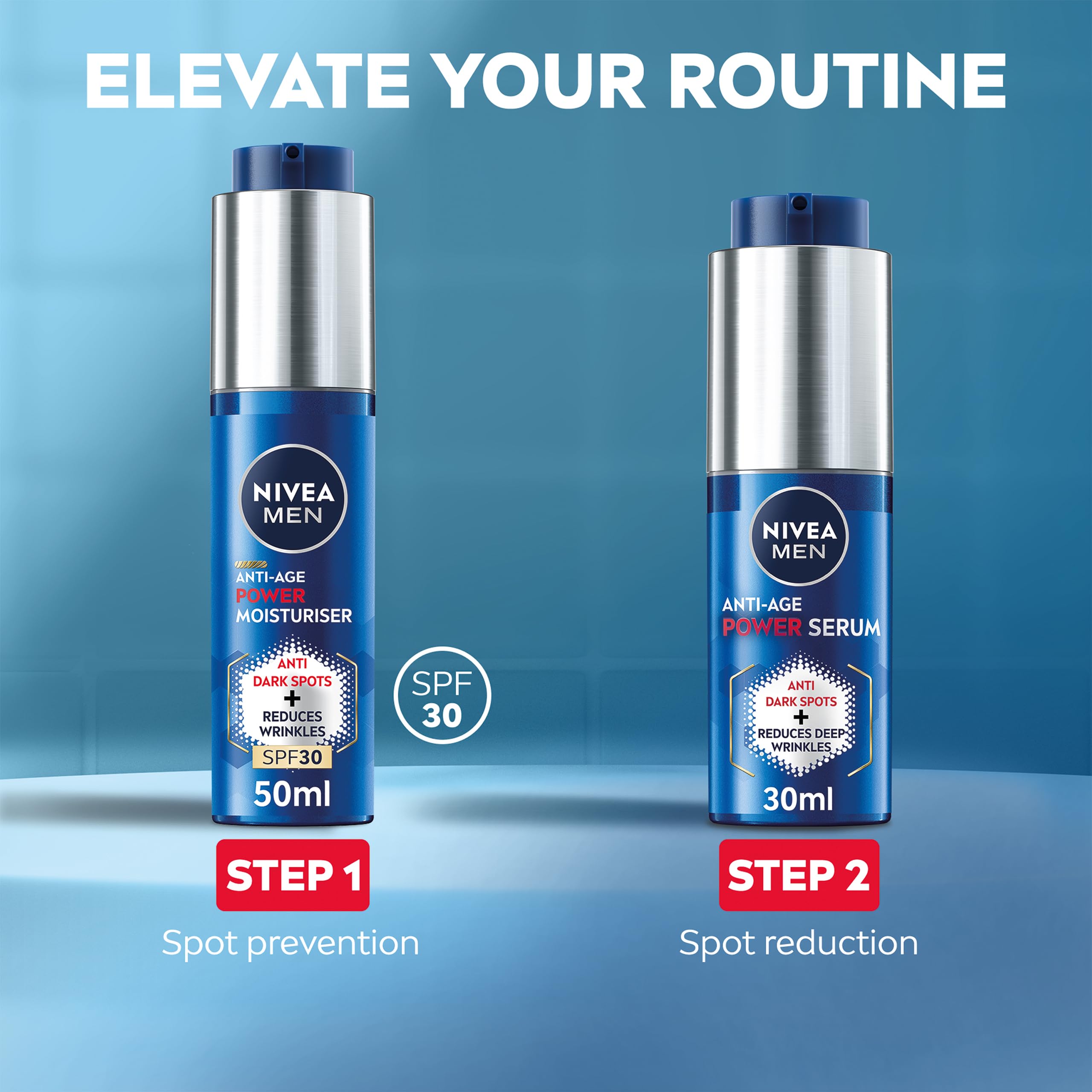 NIVEA MEN Anti-Age 2in1 Power Face Serum (30ml), Hydrating Serum with Thiamidol and Hyaluronic Acid, Reduces Deep Wrinkles and Dark Spots, Men's Face Moisturiser