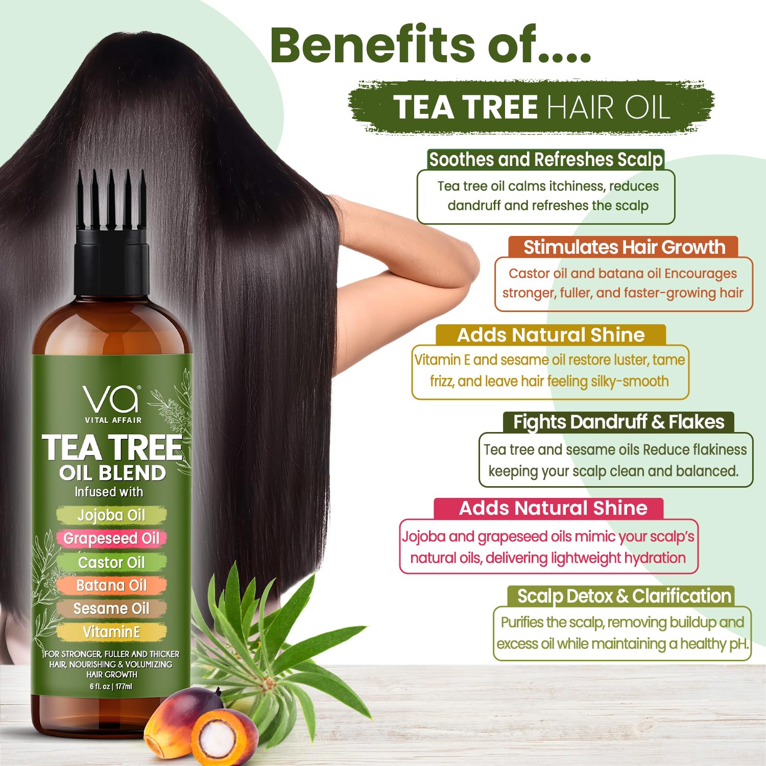 VITAL AFFAIR Blend Of Pure Rosemary Oil For Hair Growth With Castor, Batana, Jojoba Oil-Infused With Biotin & Vitamin E-Blend of Effective Hair Oils for Hair Growth-Strengthening Treatment 6 Fl Oz Halalzen