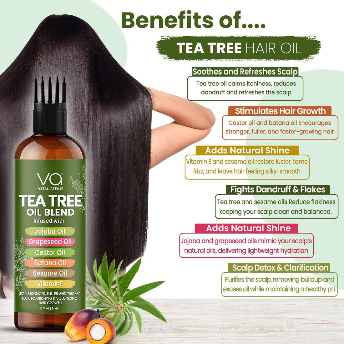 VITAL AFFAIR Blend Of Pure Rosemary Oil For Hair Growth With Castor, Batana, Jojoba Oil-Infused With Biotin & Vitamin E-Blend of Effective Hair Oils for Hair Growth-Strengthening Treatment 6 Fl Oz Halalzen