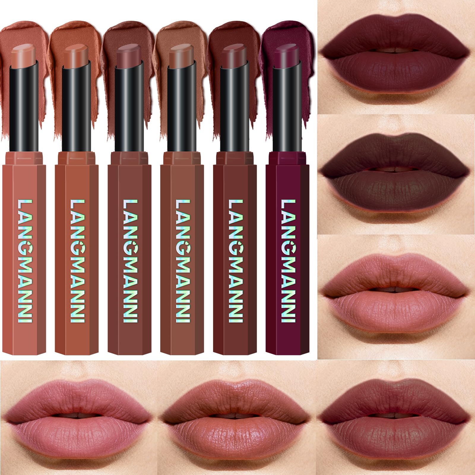 12Pcs Velvet Matte Lipstick Nude Matte Soft Dark Color Stick High Pigmented Long-Lasting Waterproof Lip Stick Lip Balm Beauty Cosmetics Gift for Women(01#-12#)