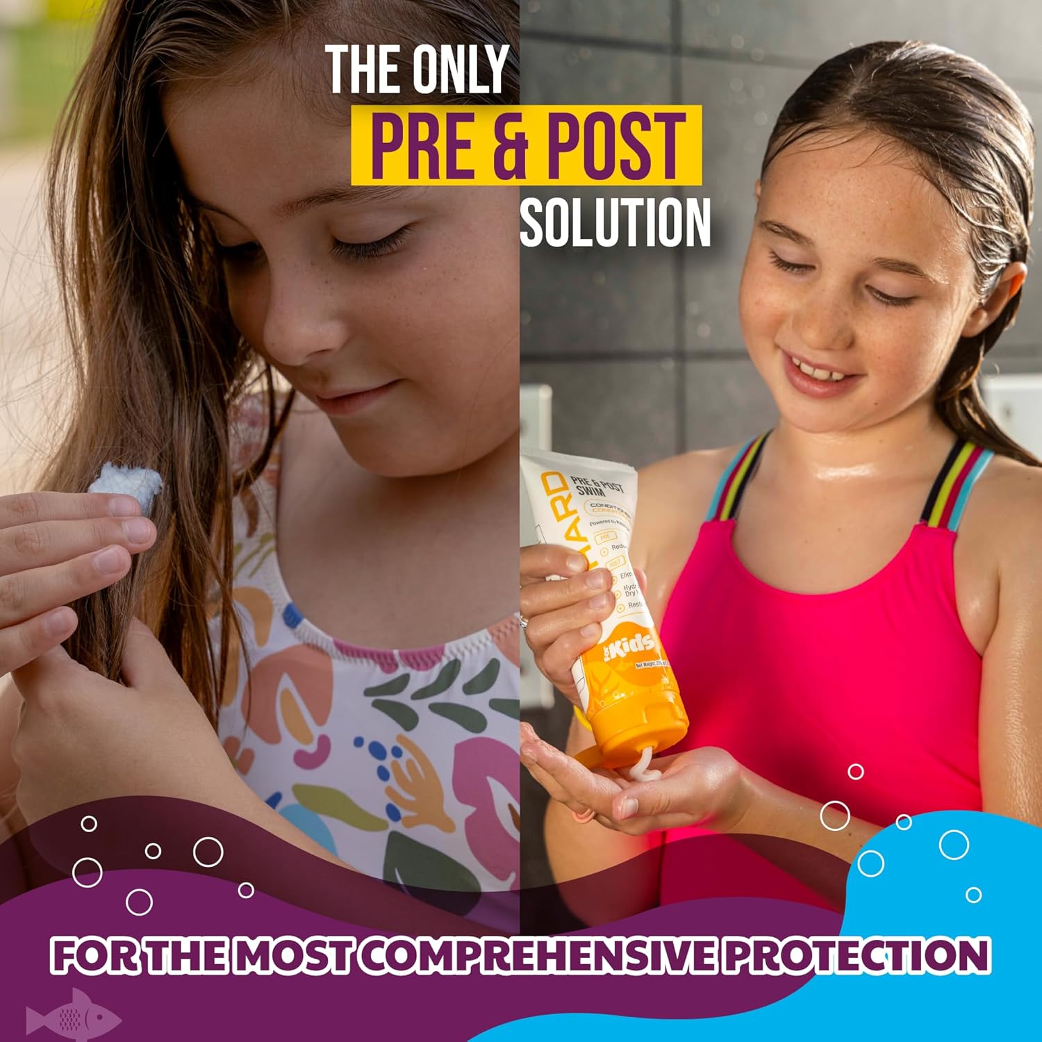TRIHARD Kids Swim Conditioner, Chlorine Defense Pre and Post Swim Hair Protection from Chlorine, Saltwater, and Hard Water Chemicals, Hydrating Children’s Conditioner for Pool and Ocean