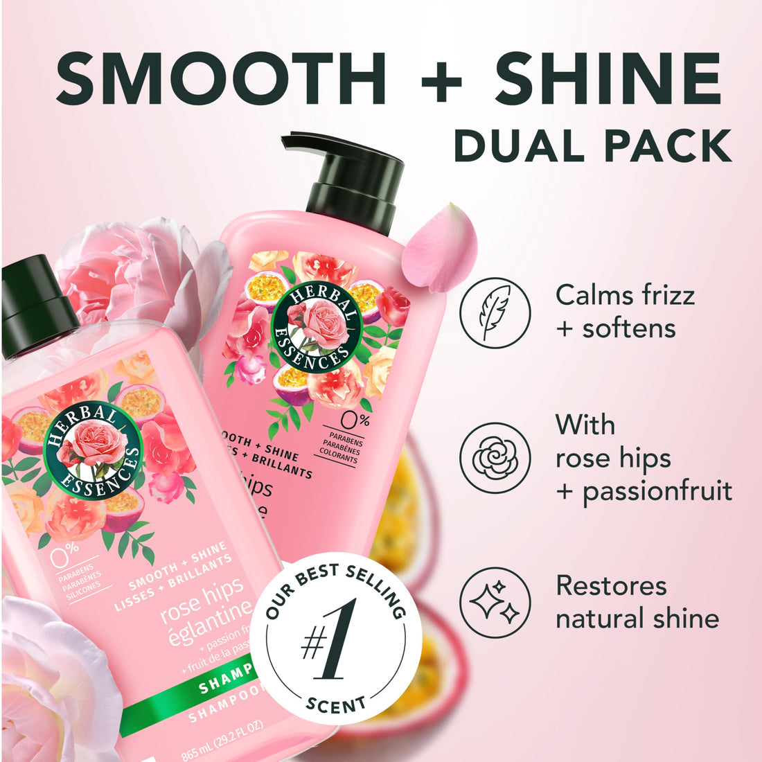Herbal Essences Shampoo & Conditioner Set, Rose Hips - Smooth Collection, Paraben-Free, Color-Safe, Shiny Hair with Jojoba & Vitamin E, 29.2 Fl Oz Each, 2-Pack Halalzen
