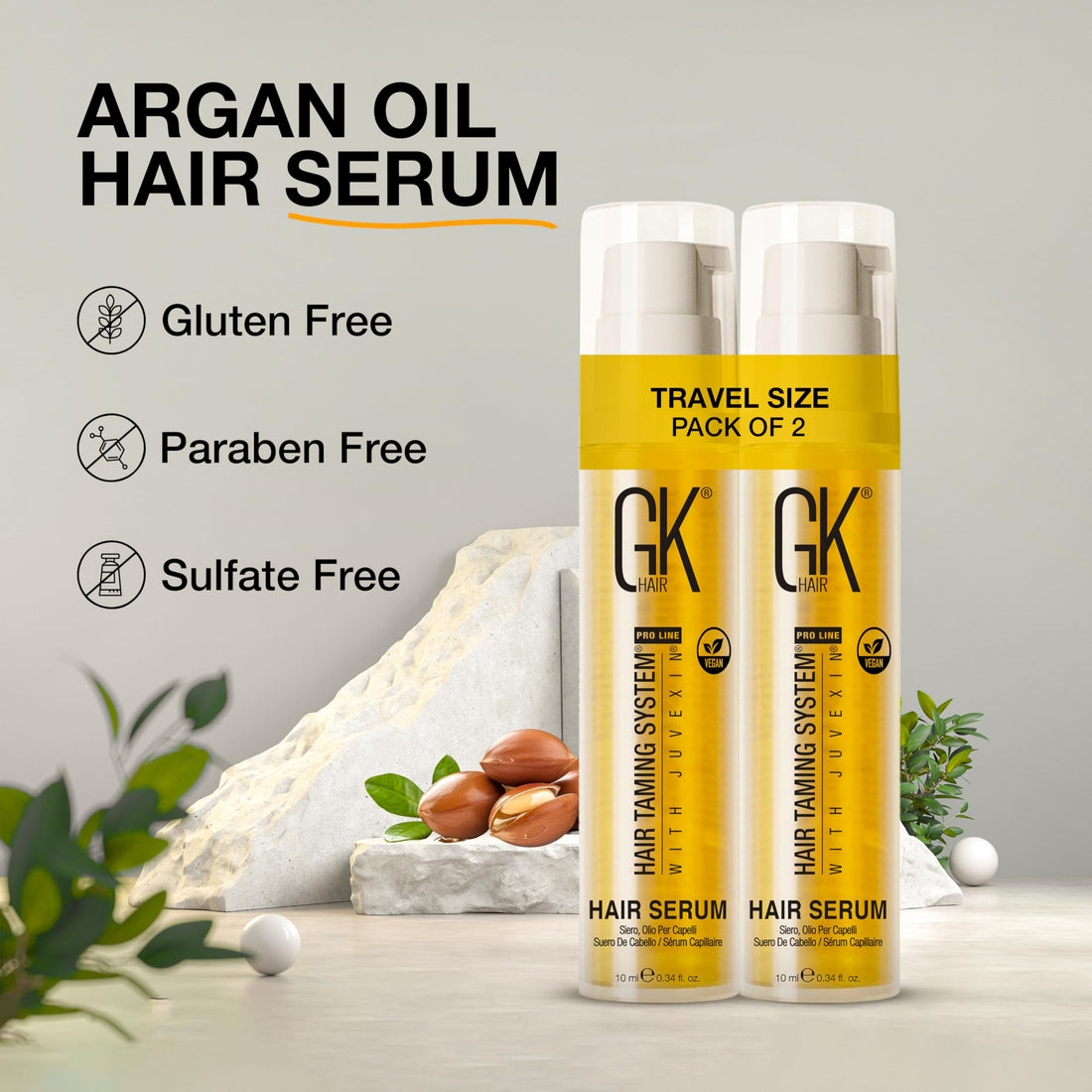 Hair Oil Keratin Treatment Serum By GK HAIR - Argan Oil Lightweight Formula For Frizz Control Heat Protection Add Shine Repair Dry Damaged Hydrating Sulfate Free All Hair Types Men Women - 50ml