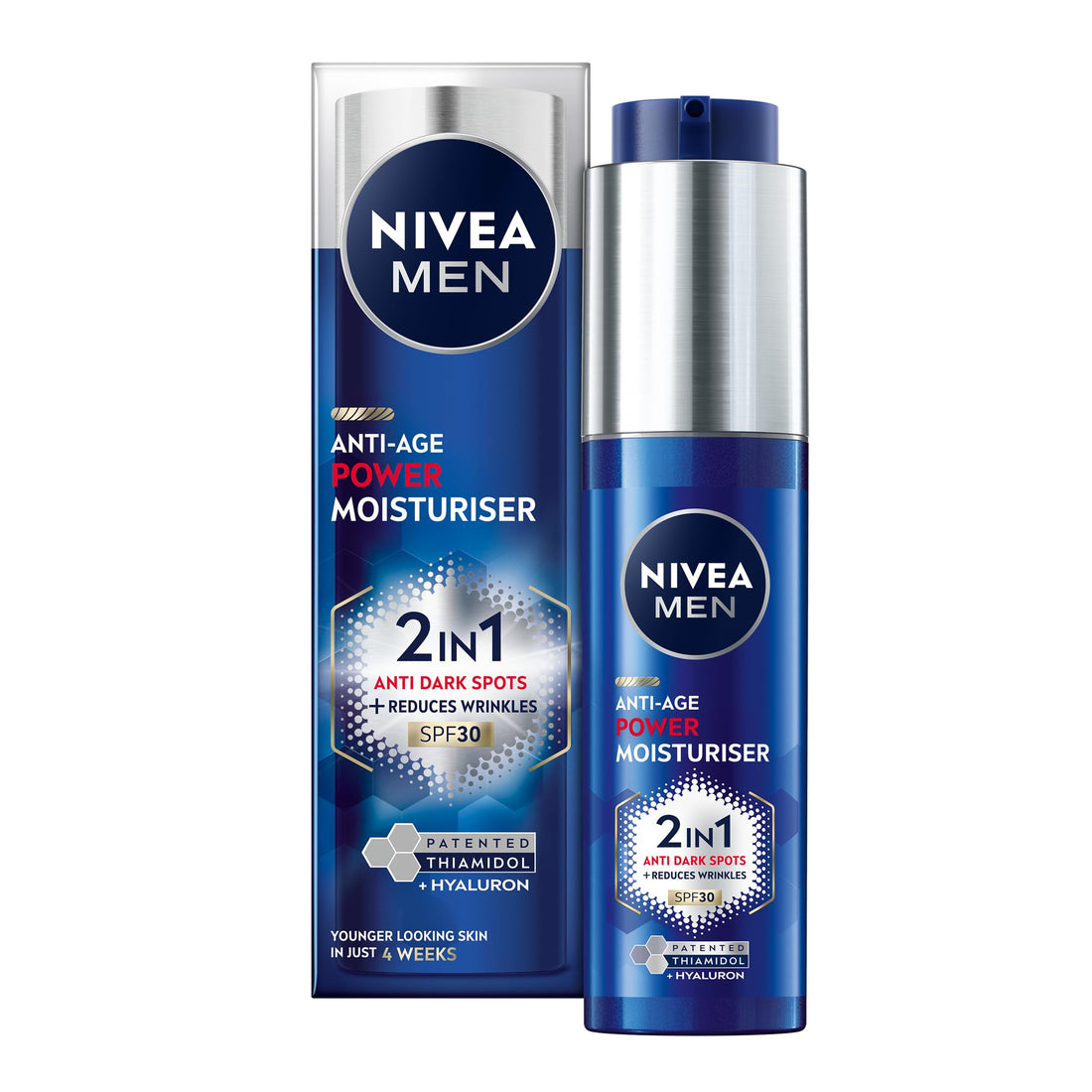 NIVEA MEN Anti-Age 2in1 Power Face Serum (30ml), Hydrating Serum with Thiamidol and Hyaluronic Acid, Reduces Deep Wrinkles and Dark Spots, Men's Face Moisturiser