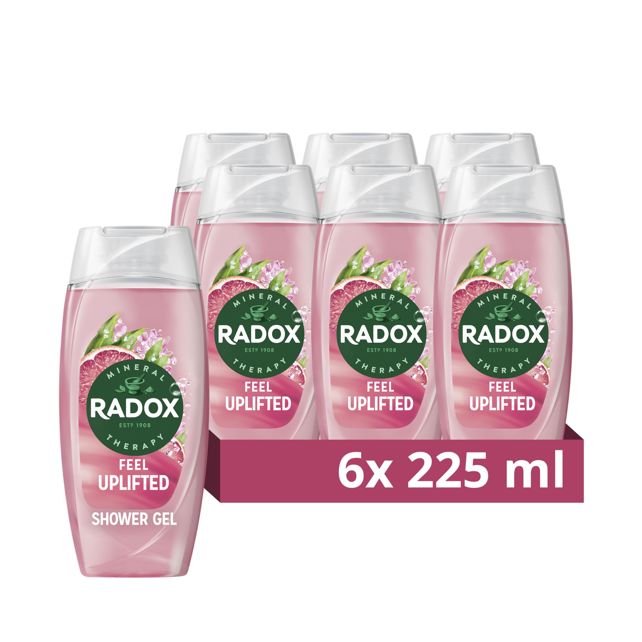 Radox Mineral Therapy Feel Uplifted Shower Gel body wash uniquely blended with minerals, herbs and a grapefruit & ginger scent for a mood-boosting experience 225 ml