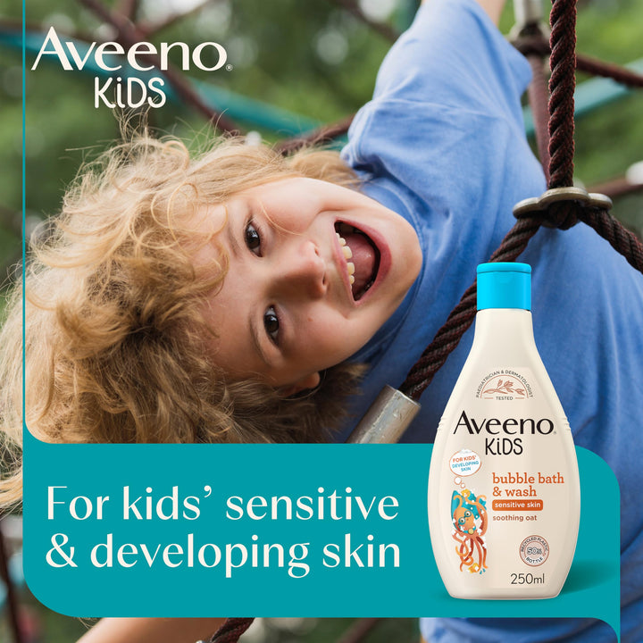 Aveeno Baby KIDS Bubble Bath & Wash 250ml | Enriched with Soothing Oat Extract | Foam Body Wash Developed for Your Little Superhero | Childrens Toiletries Sets