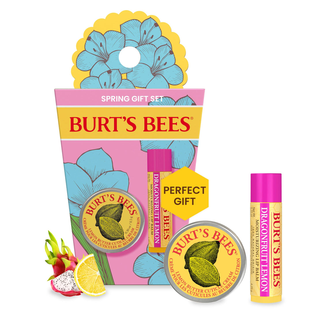 Burt's Bees Lip Balm Gift Set, Beeswax, Strawberry, Tropical Pineapple, Dragonfruit Lemon, In Full Bloom, 4x4.25g Halalzen