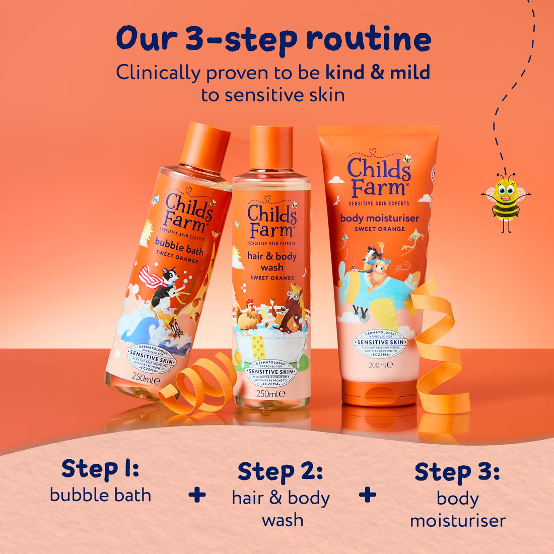 Childs Farm Kids 3 in 1 Swim, Strawberry & Mint - Body Wash, Shampoo & Conditioner | Tear-free | Suitable for Dry, Sensitive Skin, 250ml
