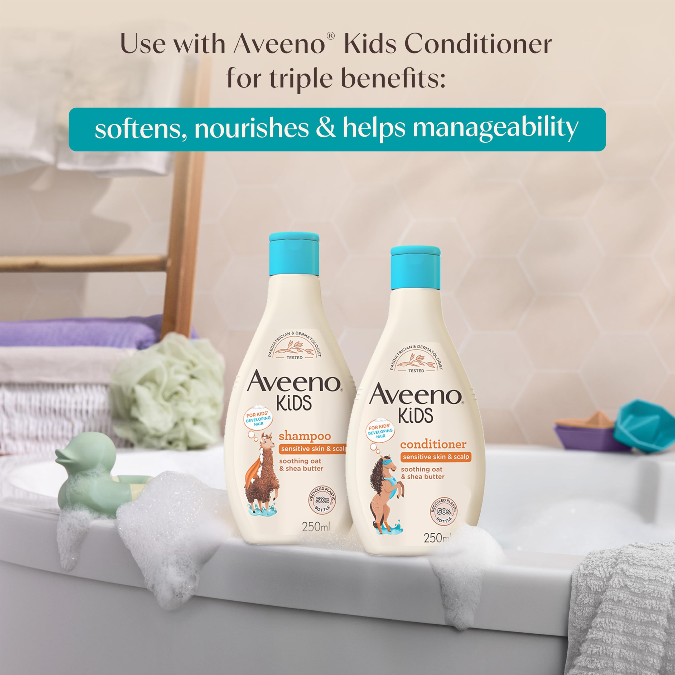 Aveeno Baby Kids Shampoo 250ml | Enriched with Soothing Oat & Shea Butter | Childrens Shampoo Developed for Your Little Superhero | Childrens Toiletries Sets